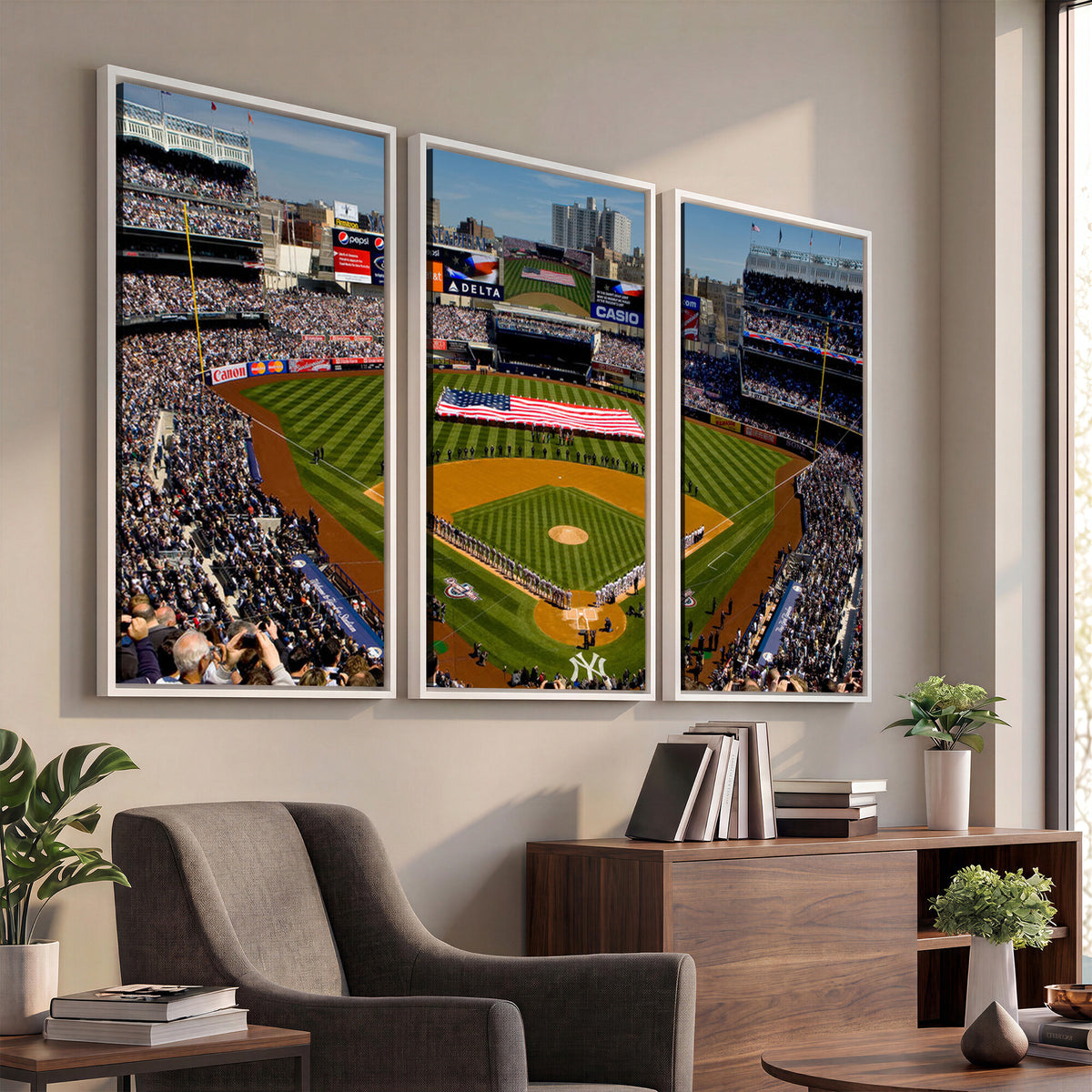 20879-MGV-CV-36X24 - Yankee Stadium New York Wall Art Print | 3-Panel Canvas Print of Yankees Baseball Stadium