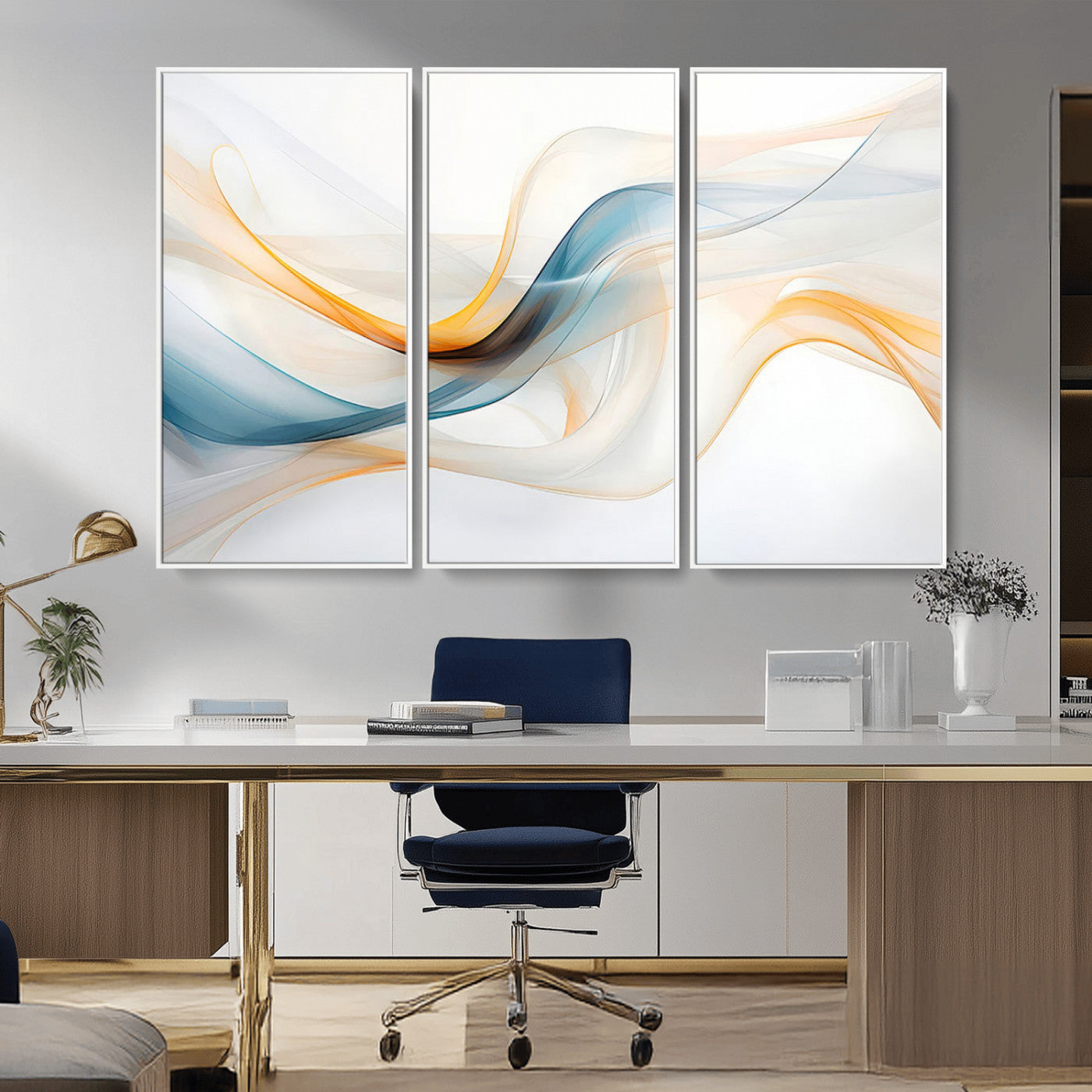 MGV-FC-48X32-3P - Decorative Turquoise Abstract Wave Wall Art Canvas Print