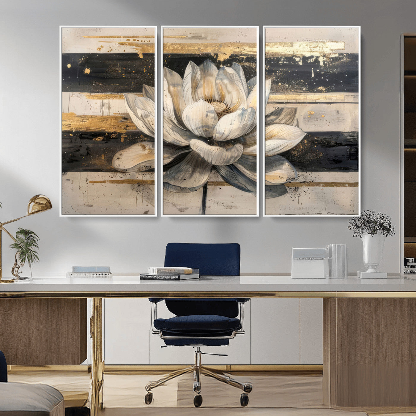 MGV-FC-48X32-3P - Abstract Lotus Flower Wall Art Canvas Print, Meditation Yoga Room Wall Art