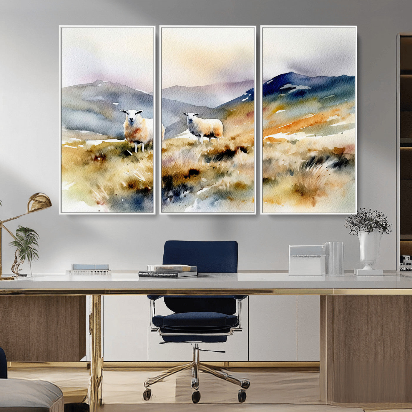 -Watercolor Sheep for Farmhouse Decor Wall Art Canvas Print, Mountain Wall Art Print