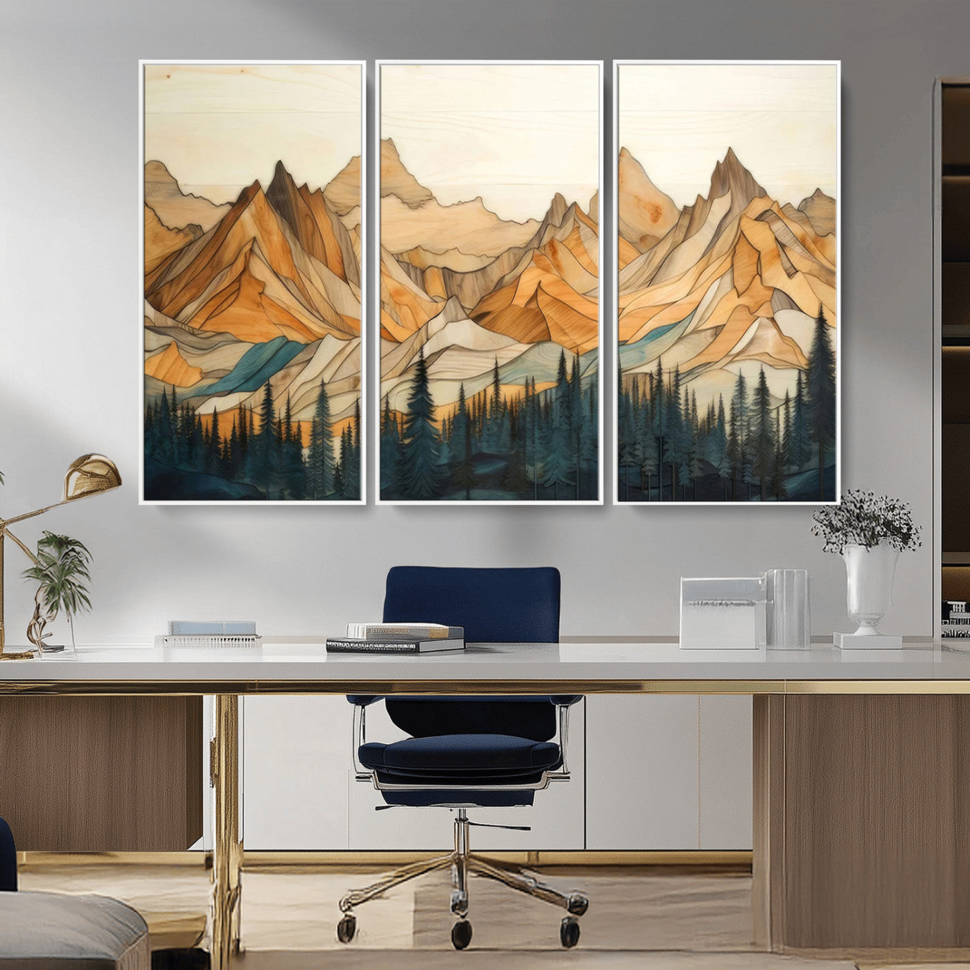 -Rustic Wood Mountain Wall Art Print | Triptych Giclee Print Featuring Handcrafted Forest and