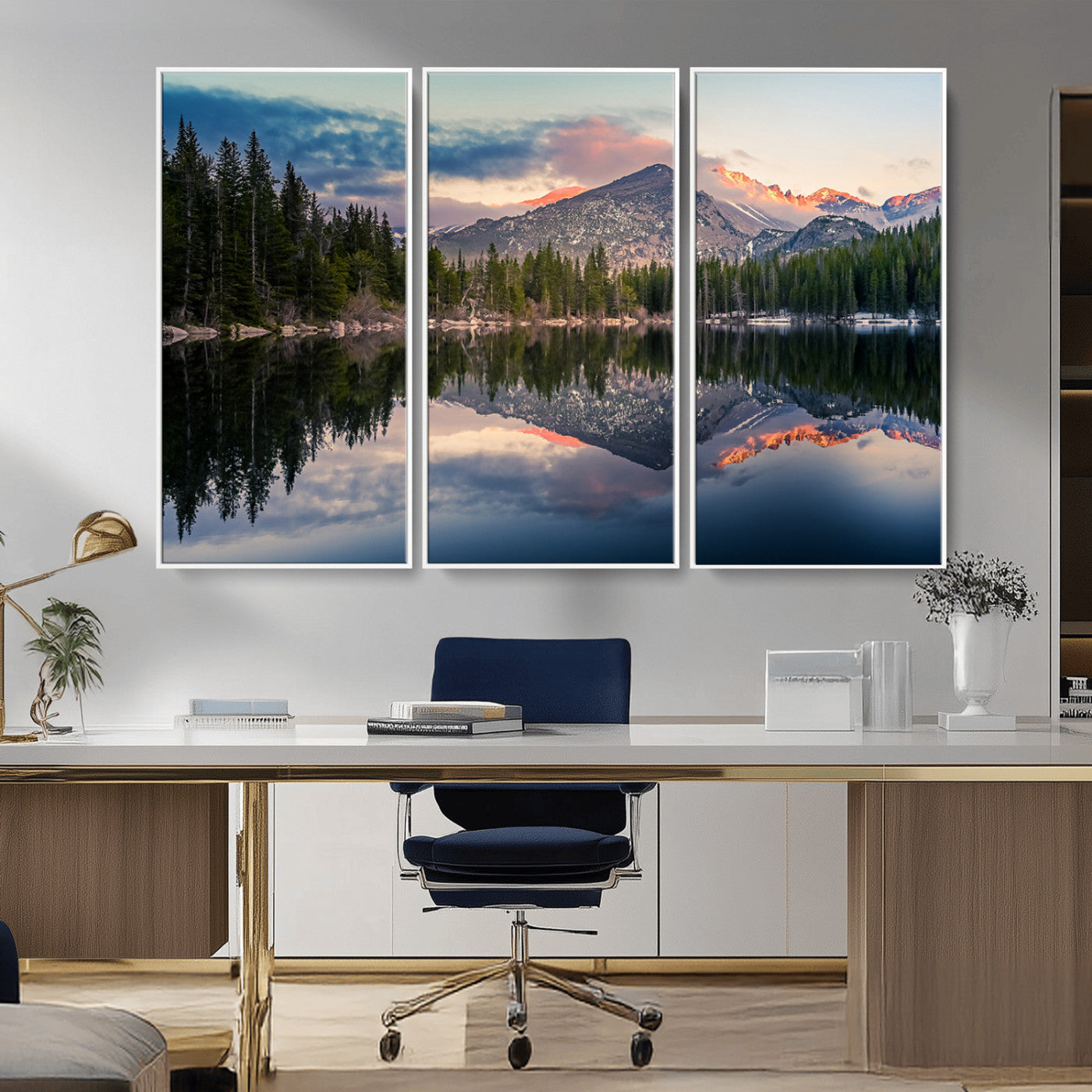 MGV-FC-48X32-3P - Bear Lake Reflection at Rocky Mountain National Park Wall Art Canvas Print, Scenic Mountain Landscape Canvas Print Set | Mountain Lake Wall Art Print