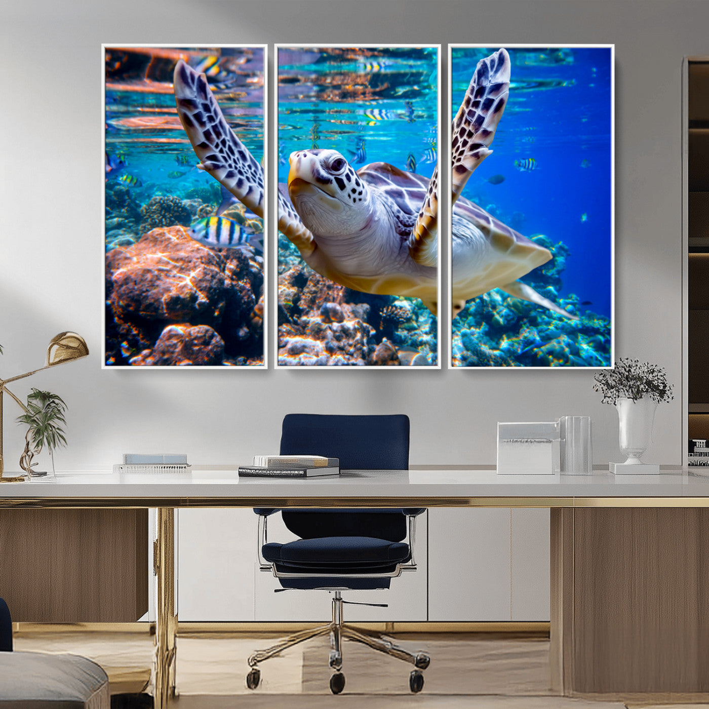 MGV-FC-48X32-3P - Underwater Sea Turtle Wall Art Canvas Print – Vibrant Ocean Coral Reef Décor, Ready to Hang
