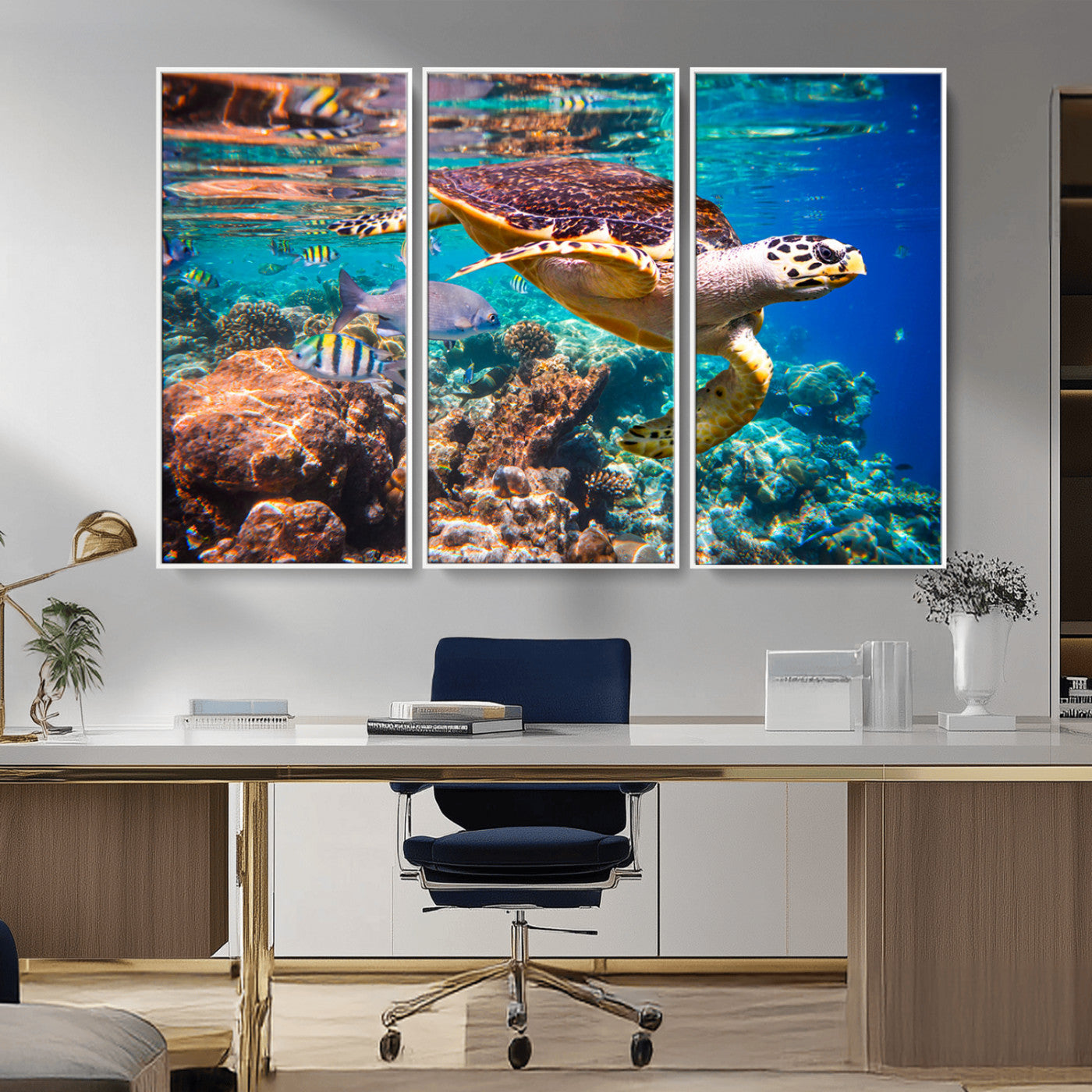 MGV-FC-48X32-3P - Sea Turtle Wall Art Canvas Print – Vibrant Ocean Coral Reef Décor, Ready to Hang