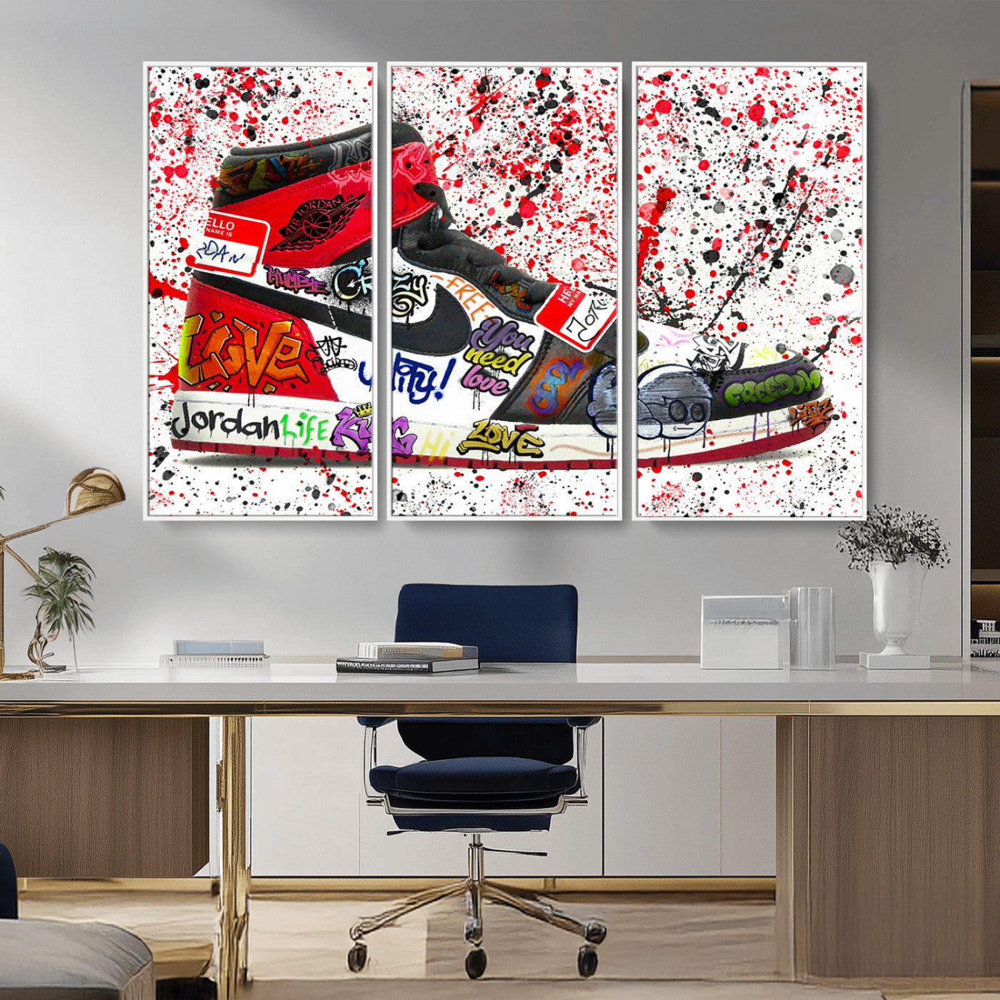 MGV-FC-48X32-3P - Jordan Shoes Graffiti Wall Art Canvas Print- Jordan Graffiti Canvas Wall Art - Framed Perfect for Sneaker heads and Urban Art Lovers