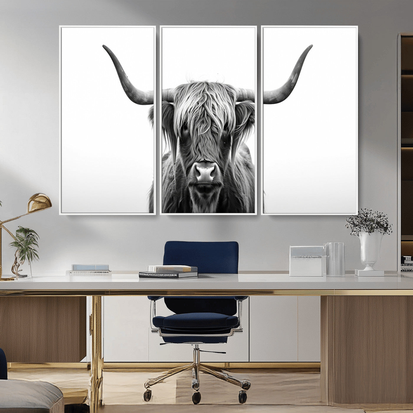 MGV-FC-48X32-3P - Highland Wall Art Canvas Print – Minimalist Black and White Farmhouse Décor, Ready to Hang