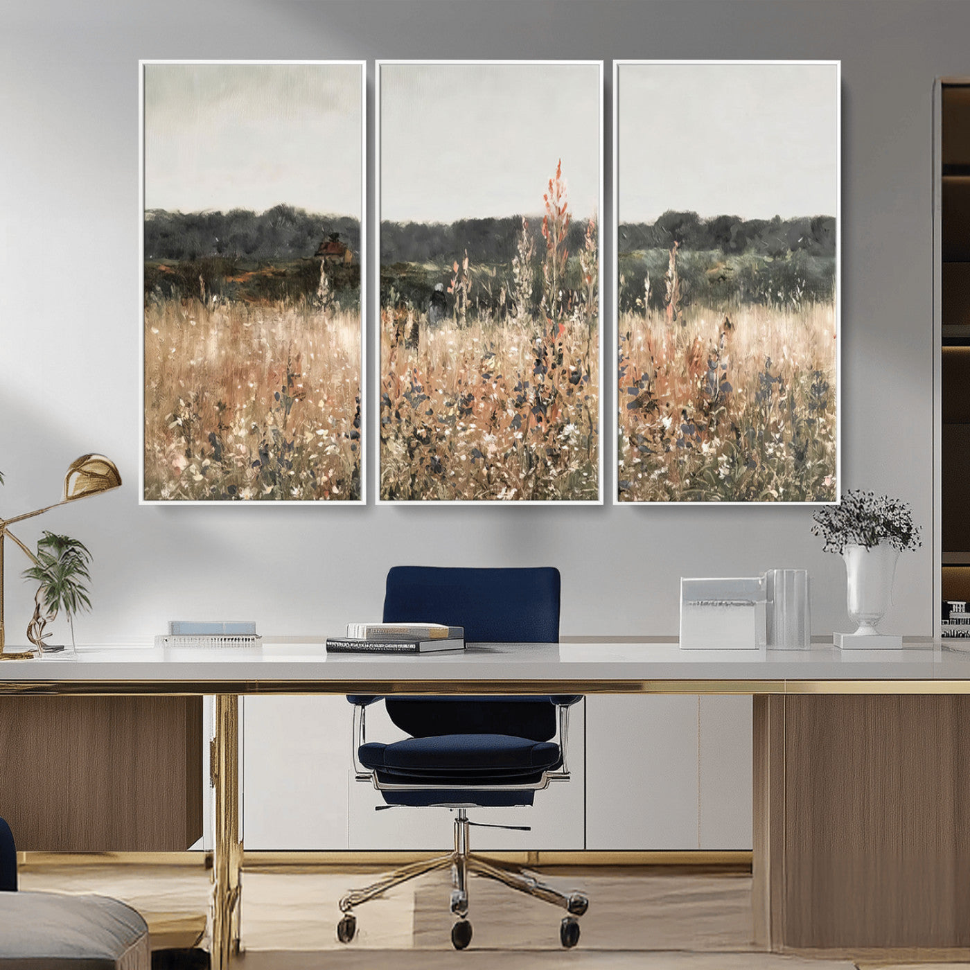 MGV-FC-48X32-3P - Rustic Field Landscape Wall Art Print, Giclee Canvas Wall Art for Modern Homes, Warm Meadow and