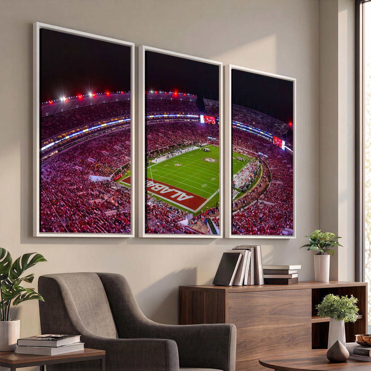 11343-MGV-CV-36X24 - Bryant-Denny Stadium Night Game Triple Canvas Wall Art | Alabama Crimson Tide Football