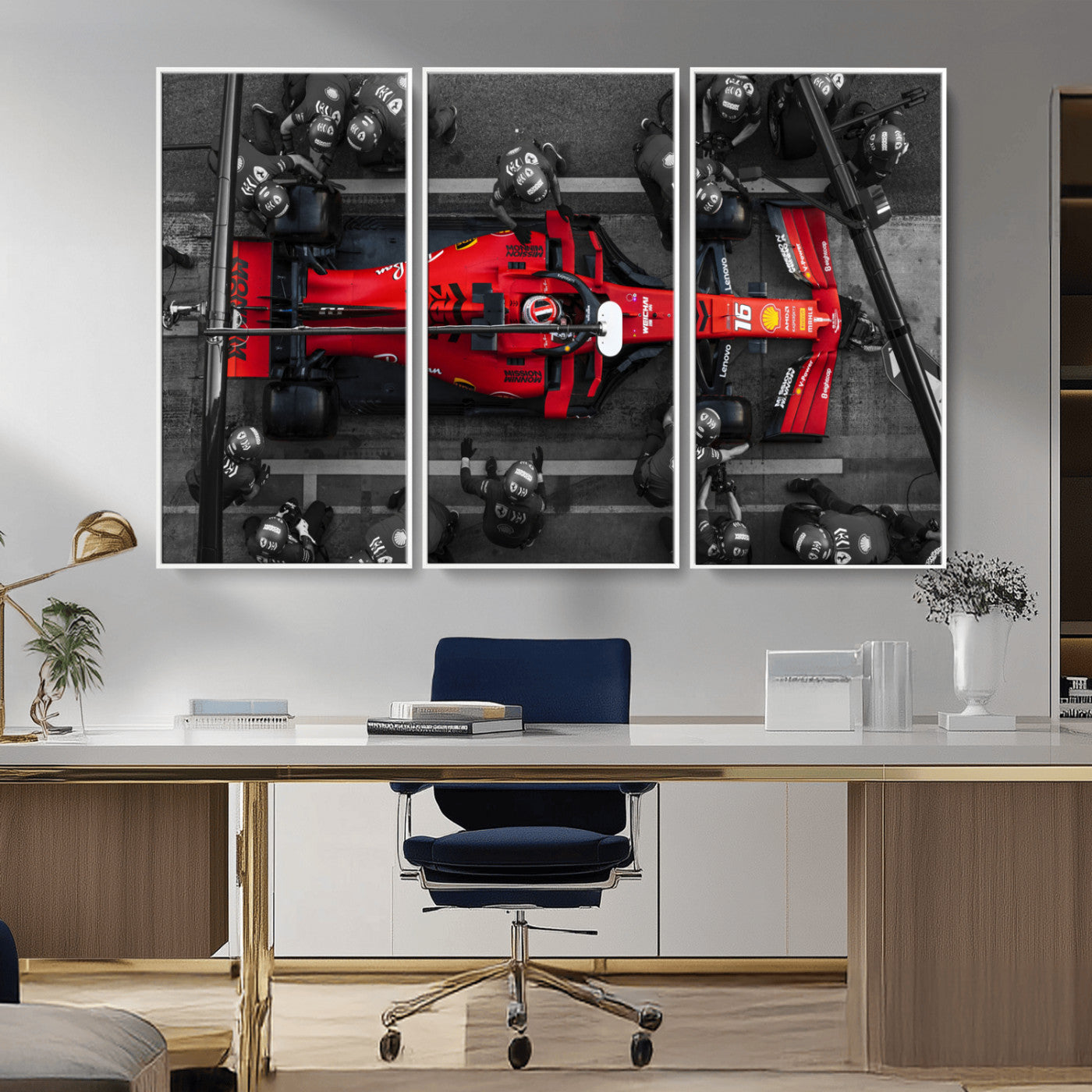 MGV-FC-48X32-3P - Ferrari Pit Stop Canvas Wall Art – Precision and Speed Captured in Bold Motorsport Imagery – Ready