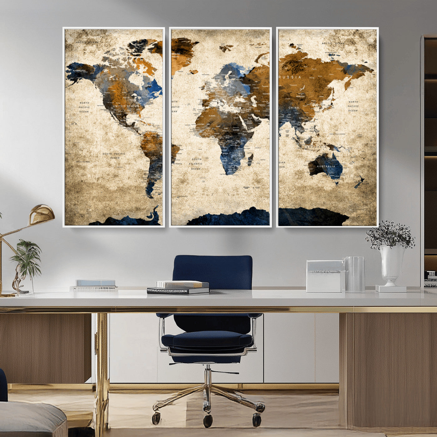 MGV-FC-48X32-3P - World Map Canvas Print – Framed Wall Art Anniversary Gift or Home Adventure Decor
