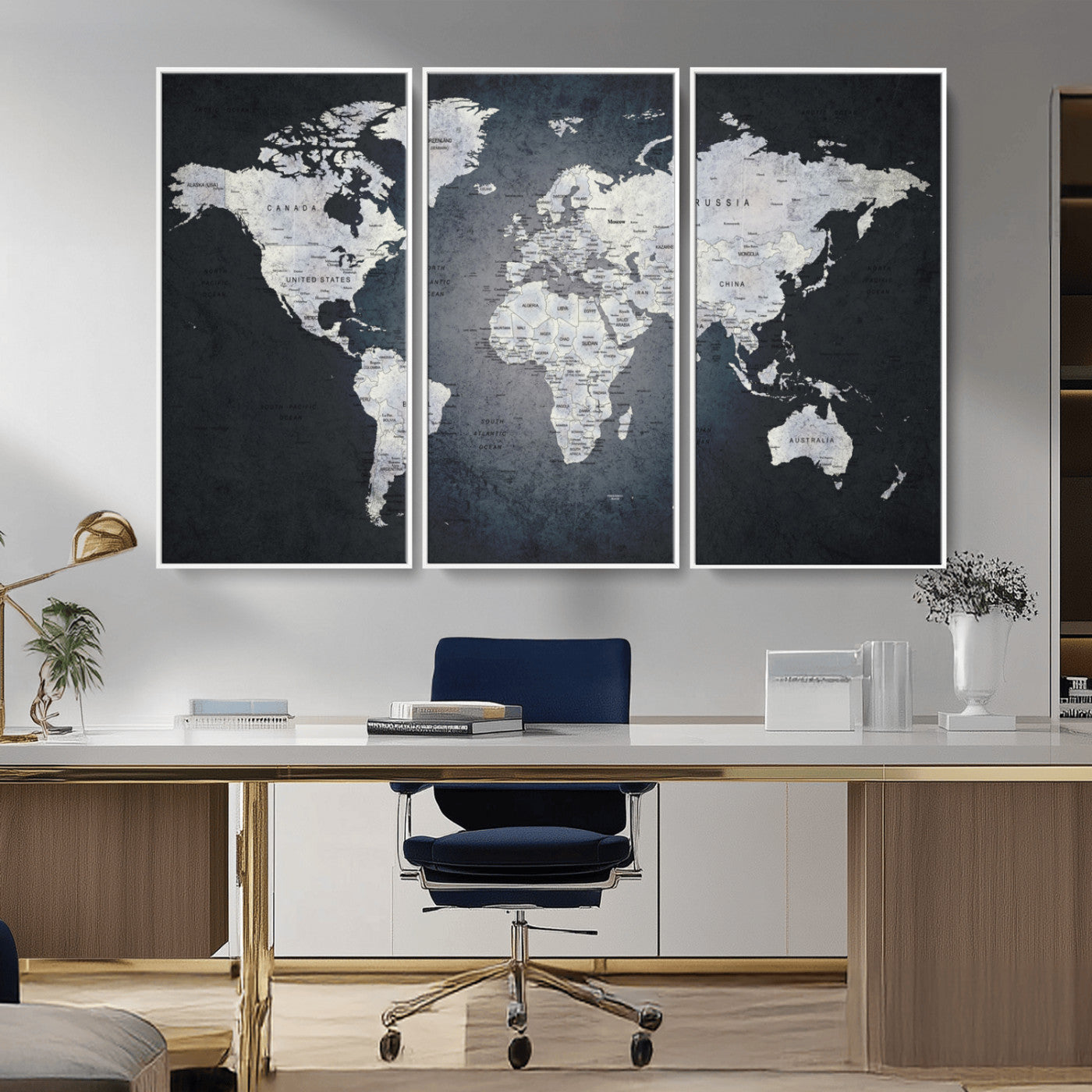 MGV-FC-48X32-3P - World Map Wall Art Canvas Print for Home and Office Decor