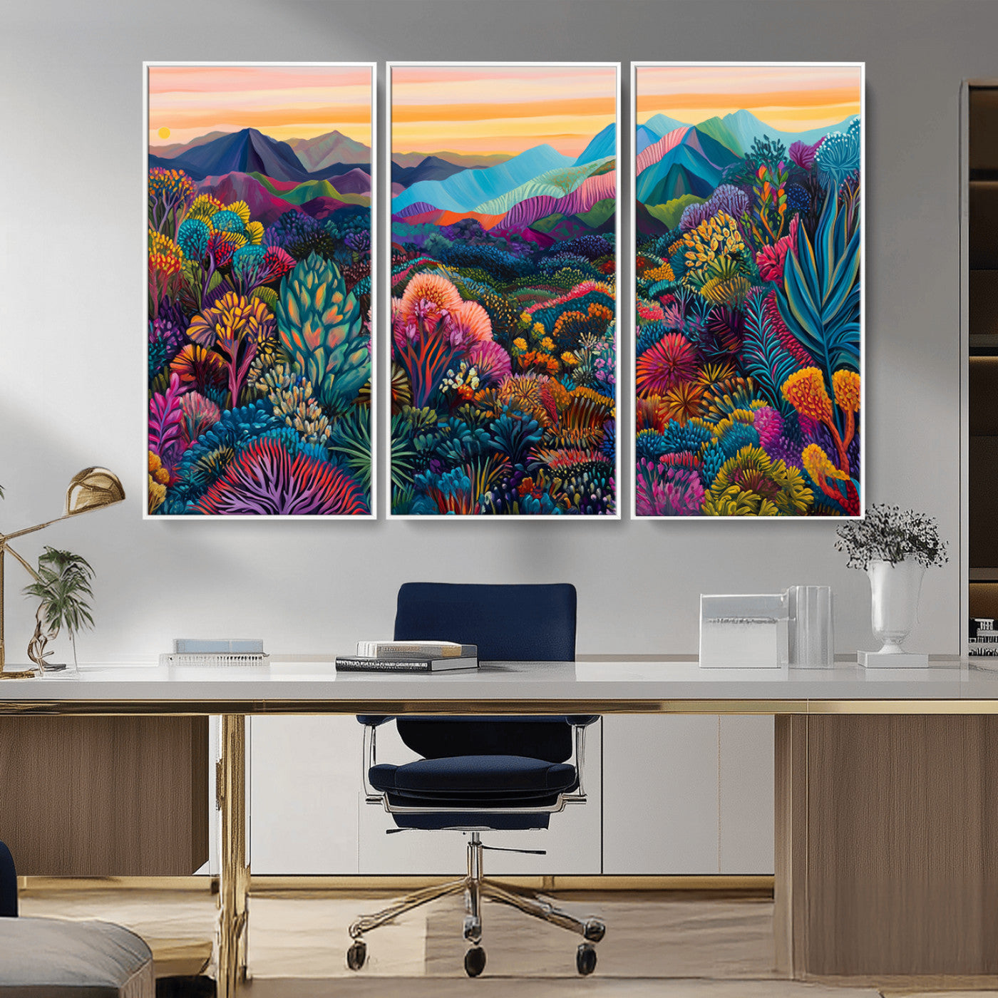 MGV-FC-48X32-3P - Colorful Abstract Landscape Wall Art Print Canvas - Vibrant Modern Decor for Living Room, Office, or