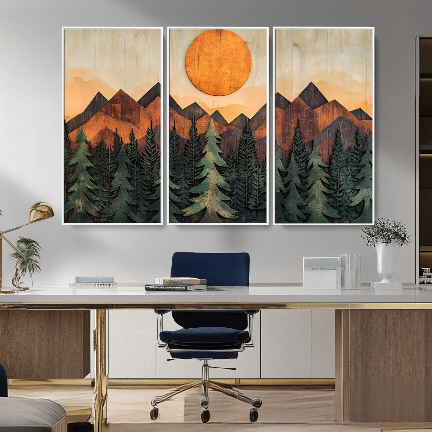 MGV-FC-48X32-3P - Sunset Mountain Landscape Canvas Wall Art Print - Nature Decor for Living Room, Office