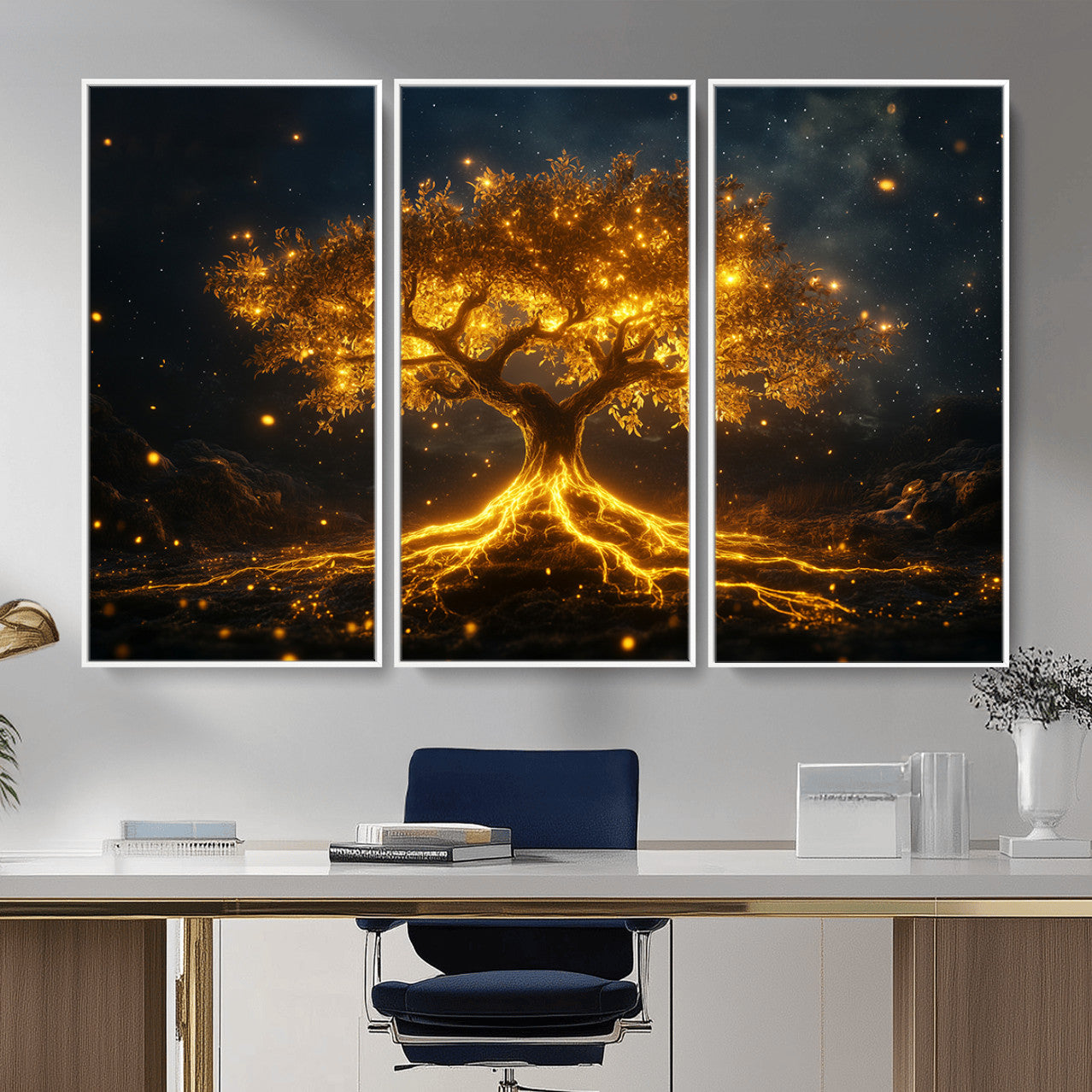 60194-MGV-CV-36X24 - Golden Tree of Life Canvas Wall Art Print - Majestic Tree of Life Print for Living Room and Office Decor