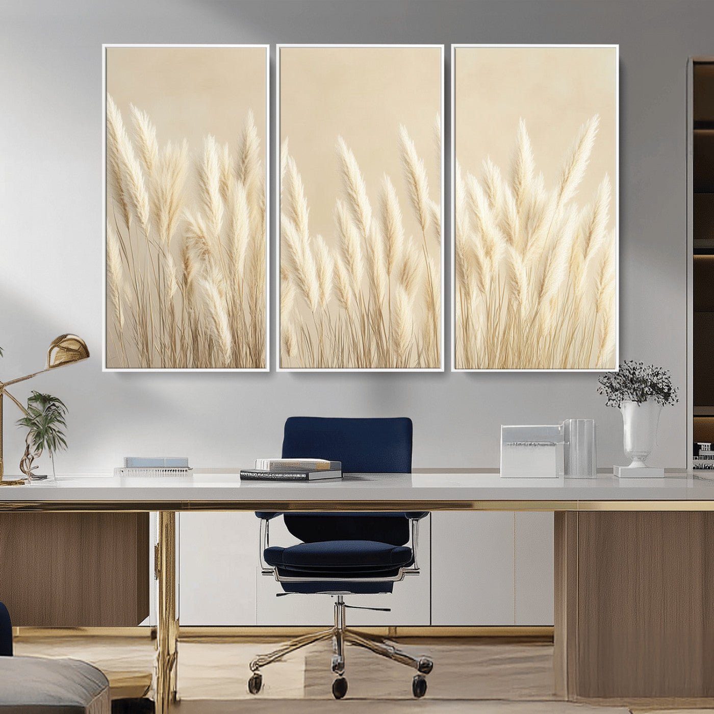 MGV-FC-48X32-3P - Grass Wall Art Print - Elegant Neutral Decor for Living Room, Boho Minimalist Artwork, Ready to Hang