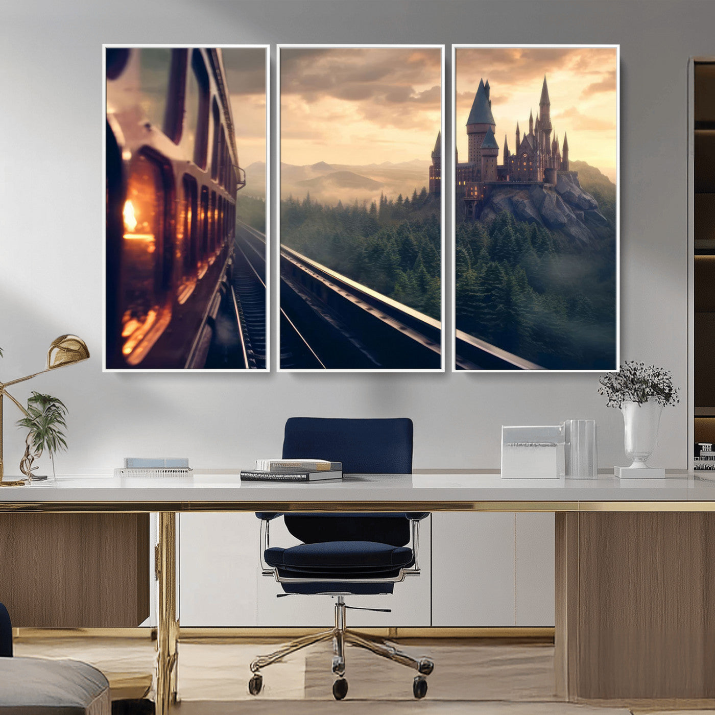 MGV-FC-48X32-3P - Harry Castle Wall Art Canvas Print, Wizard School Wall Art Print, Movie Wall Art Print