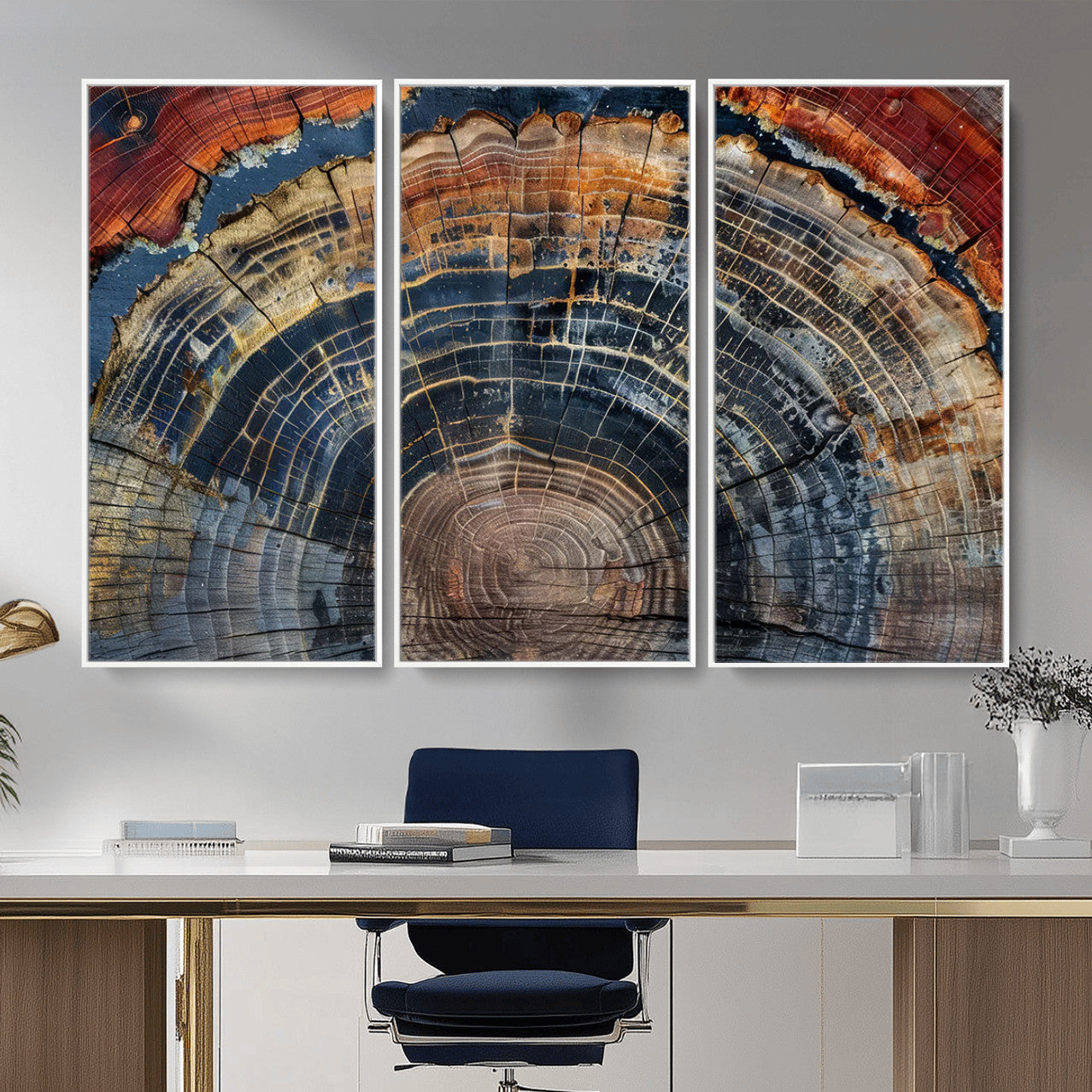 63519-MGV-CV-36X24 - Abstract Tree Ring Wall Art Canvas Print – Colorful Framed Minimalist Nature Tree Rings Home Artwork for Home and Office Decor