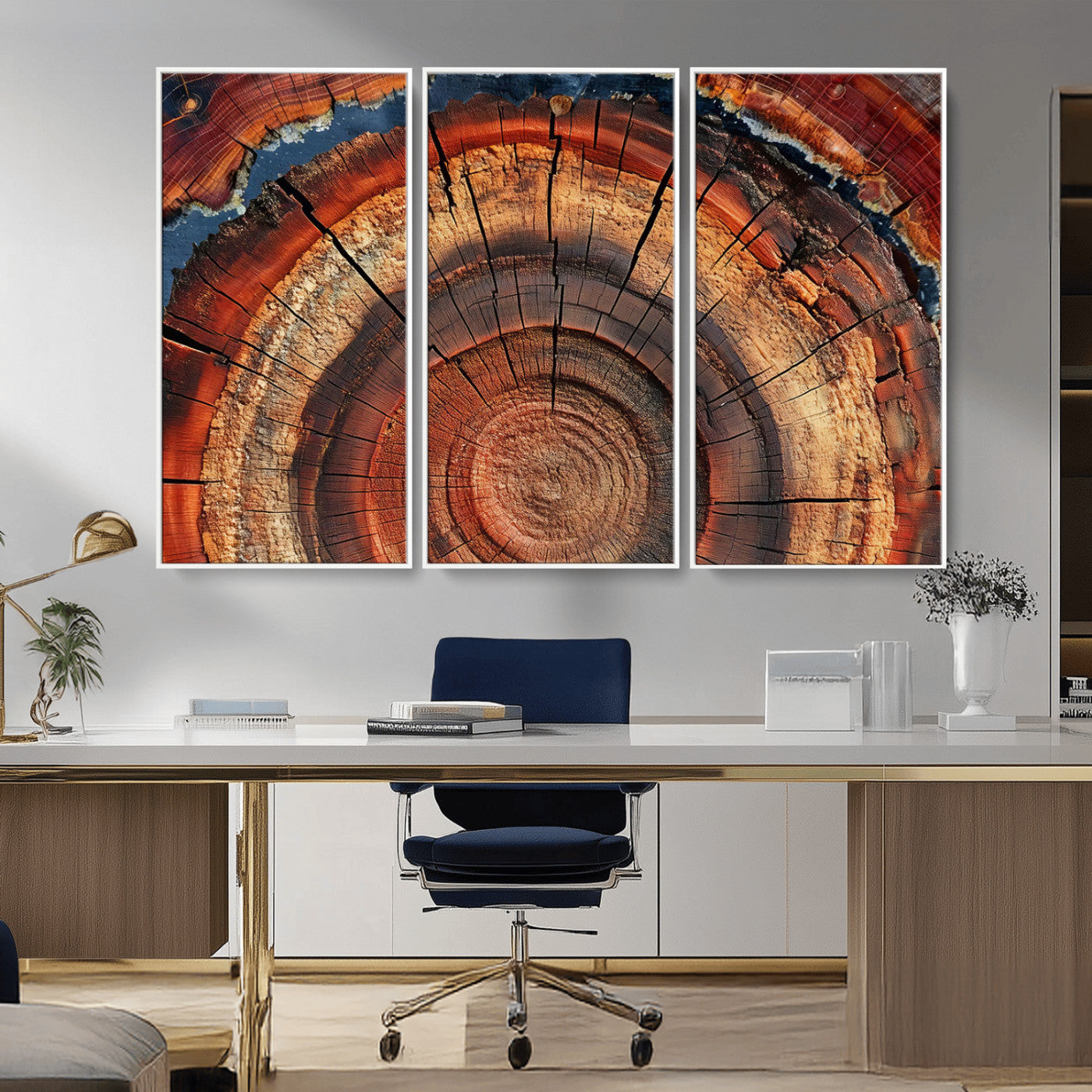 MGV-FC-48X32-3P - Abstract Tree Ring Art, Colorful Tree Ring Wall Decor, Minimalist Home Canvas Art, Modern Farmhouse