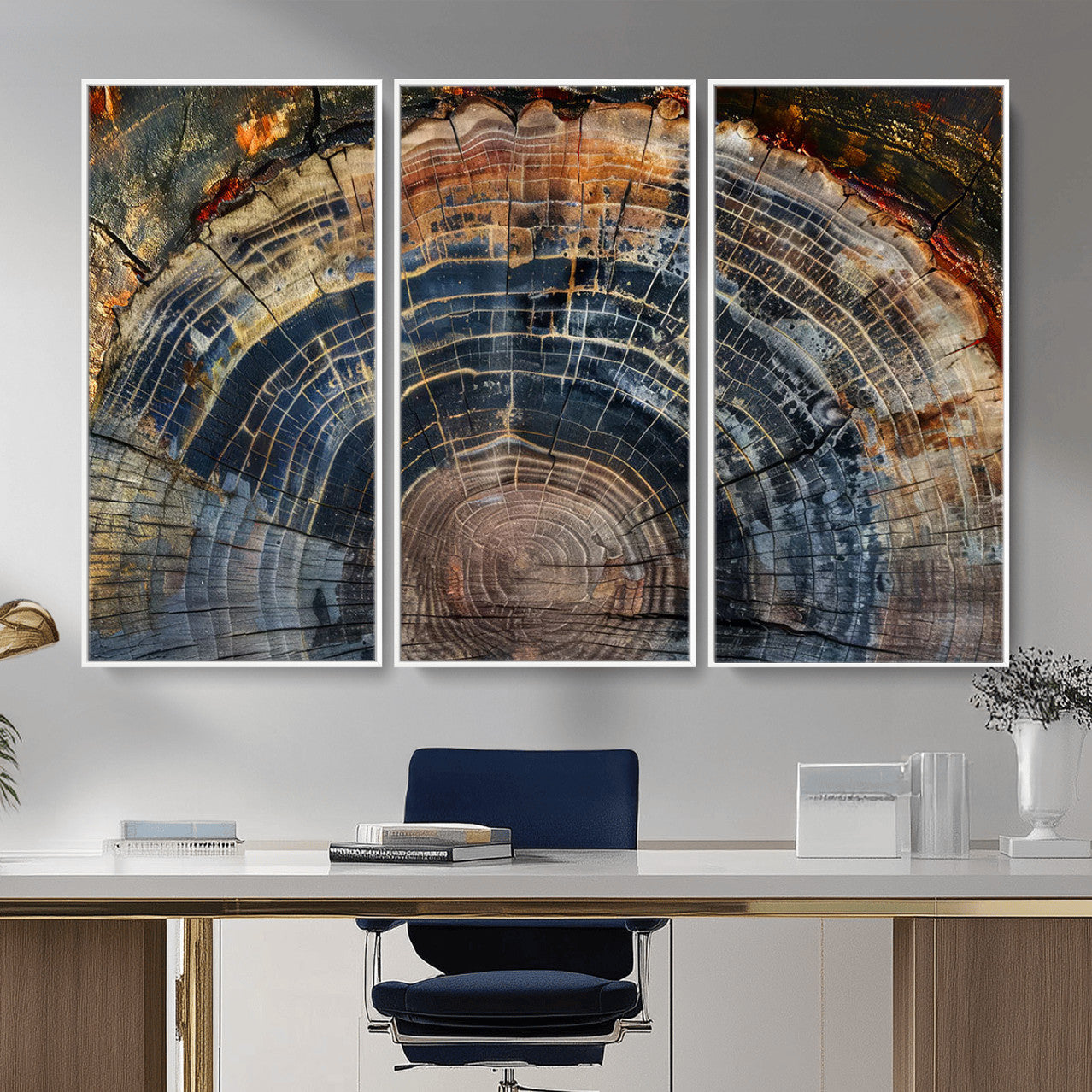 16193-MGV-CV-36X24 - Framed Wood Tree Ring Wall Art - Abstract Colorful Wood Ring Wall Decor for Minimalist Home Decor