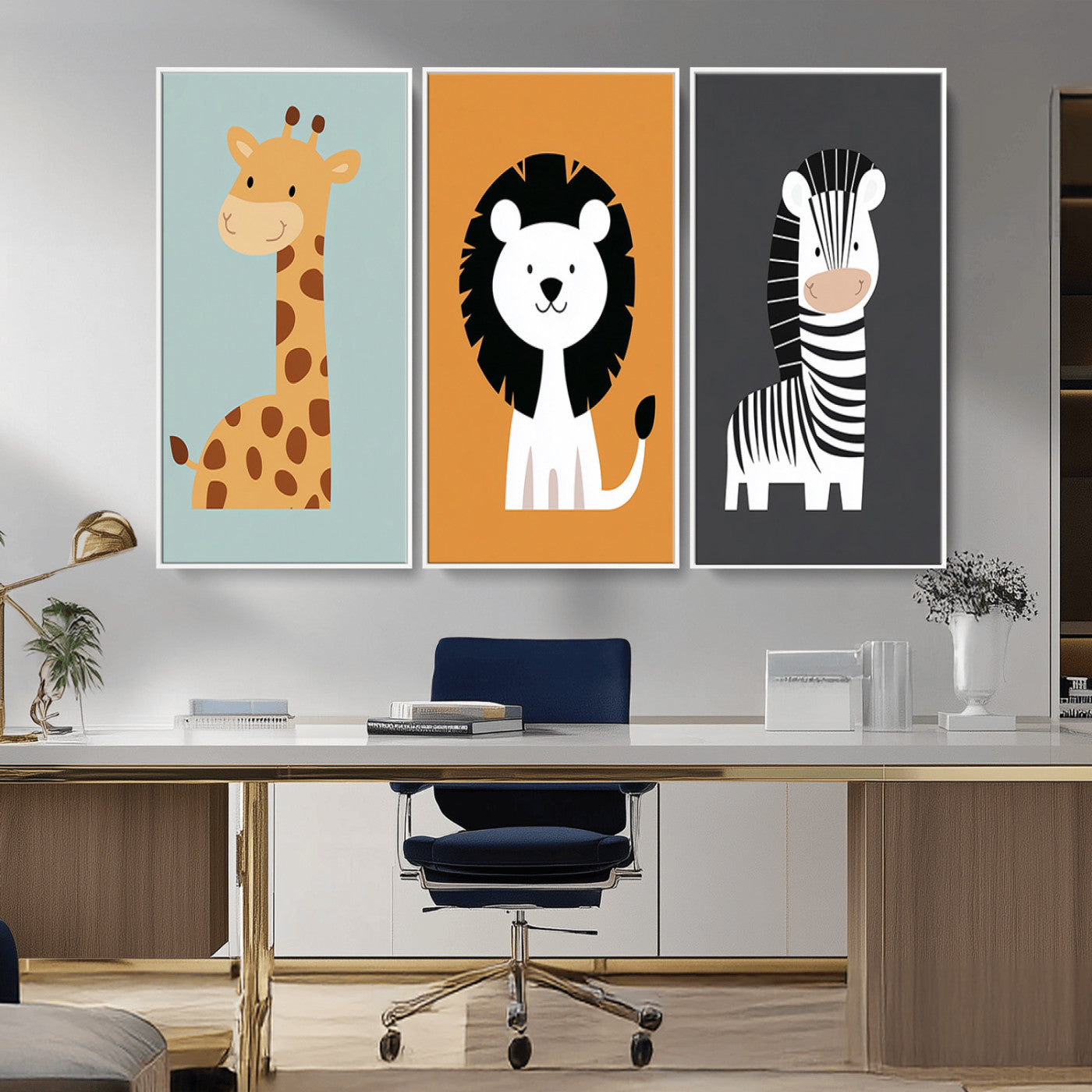 MGV-FC-48X32-3P - Boho Jungle Animal Nursery Wall Art Prints - Safari Decor in Earth Tones for Modern and Stylish