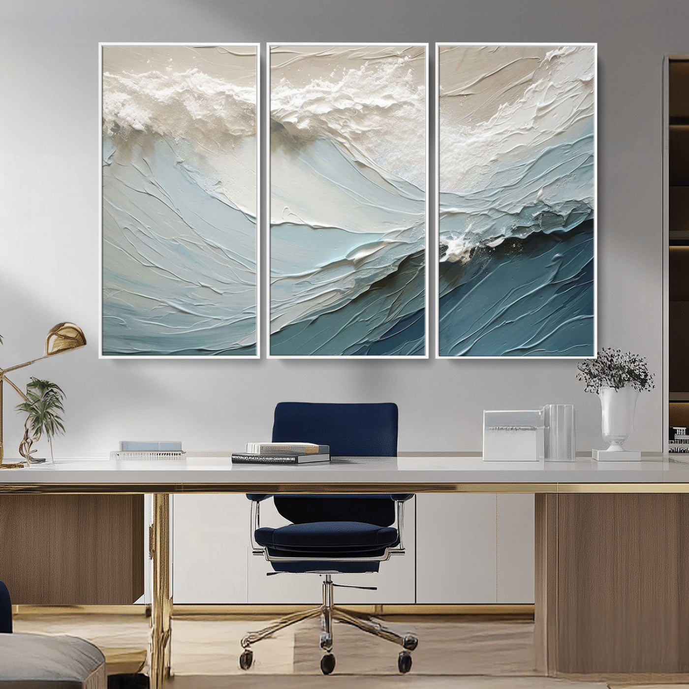 MGV-FC-48X32-3P - Waves Abstract Wall Art Print, Modern Framed Abstract Canvas Print, Abstract Painting for Living
