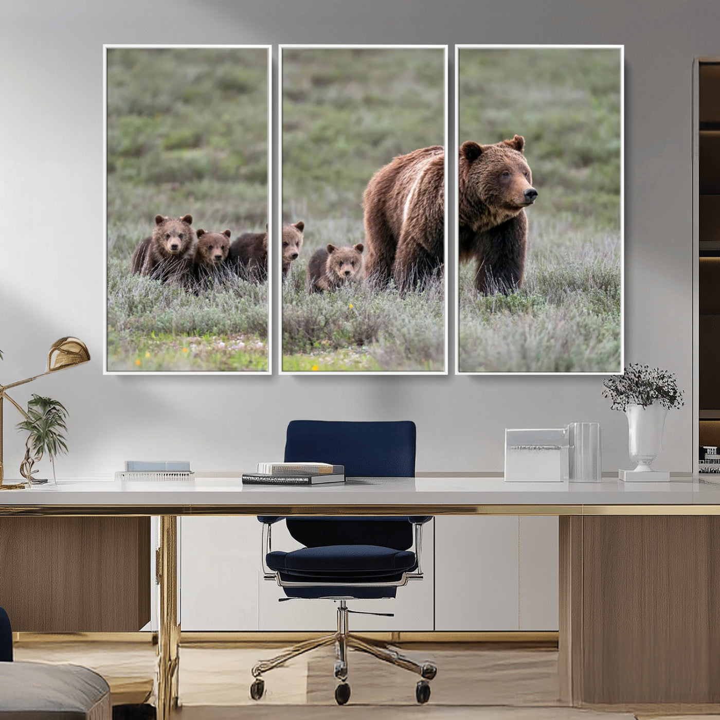 MGV-FC-48X32-3P - Wildlife Photography of 399 Grizzly Bear Cubs | Queen of the Tetons Canvas Wall Art Print
