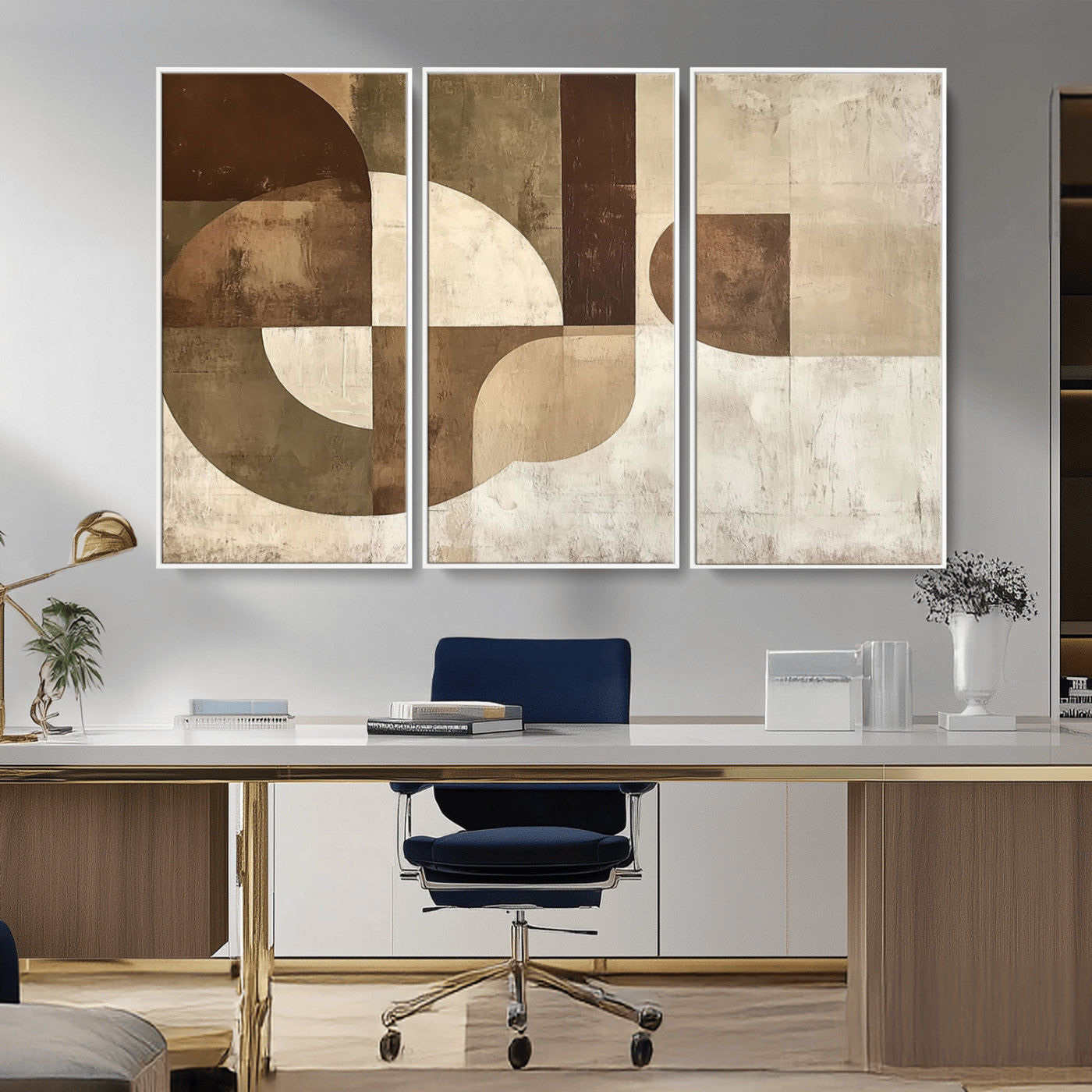 MGV-FC-48X32-3P - Wabi Sabi Geometric Wall Art | Abstract Modern Minimalist Canvas Print with Neutral Mid Century Art
