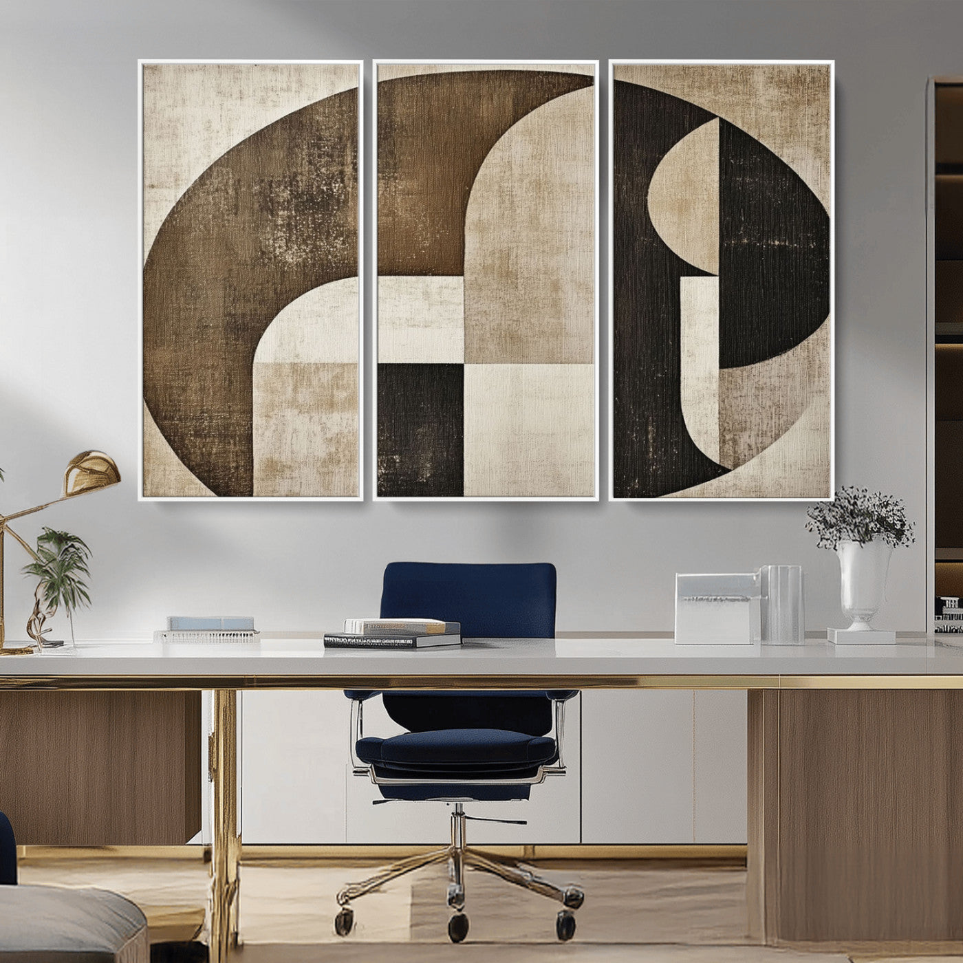 MGV-FC-48X32-3P - Wabi Sabi Abstract Wall Art | Geometric Modern Minimalist Canvas Print with Neutral Mid Century Art