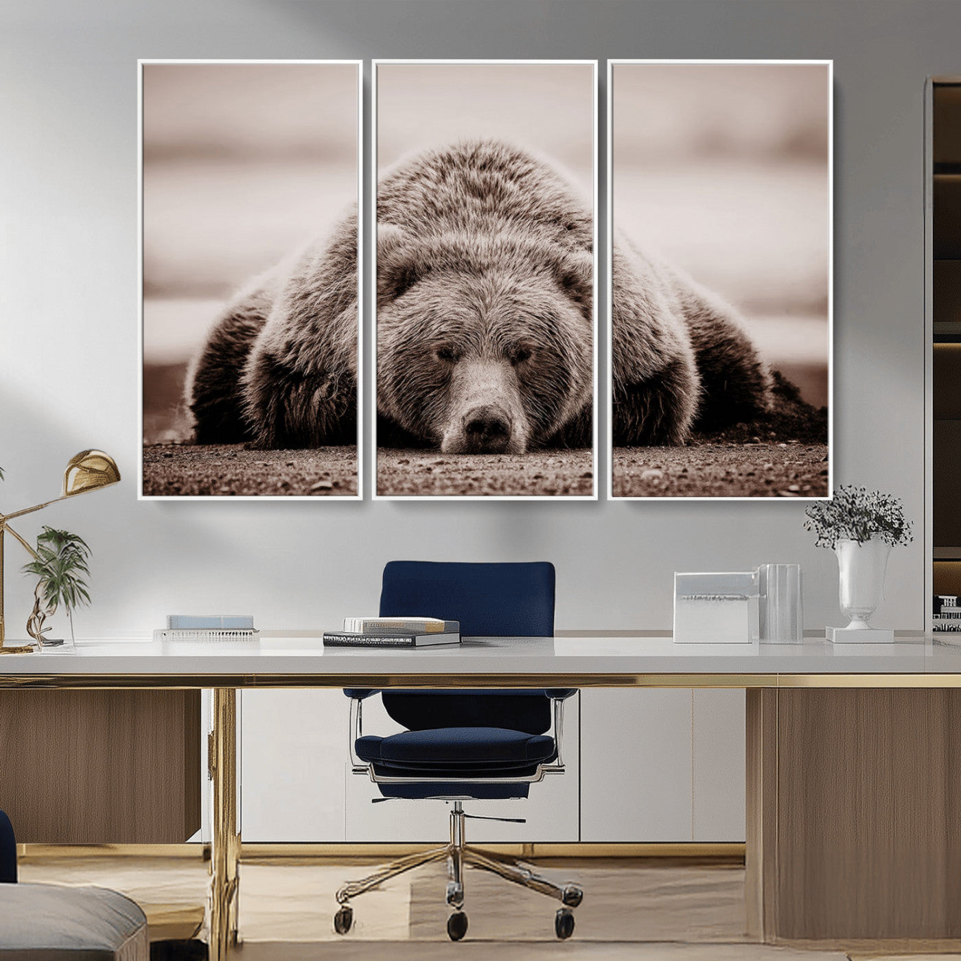 MGV-FC-48X32-3P - Grizzly Bear Wall Art Print - Bear Canvas Wall Art - Rustic Bear Portrait Canvas Print for Cabin Wall Decor and Nature-Inspired Spaces