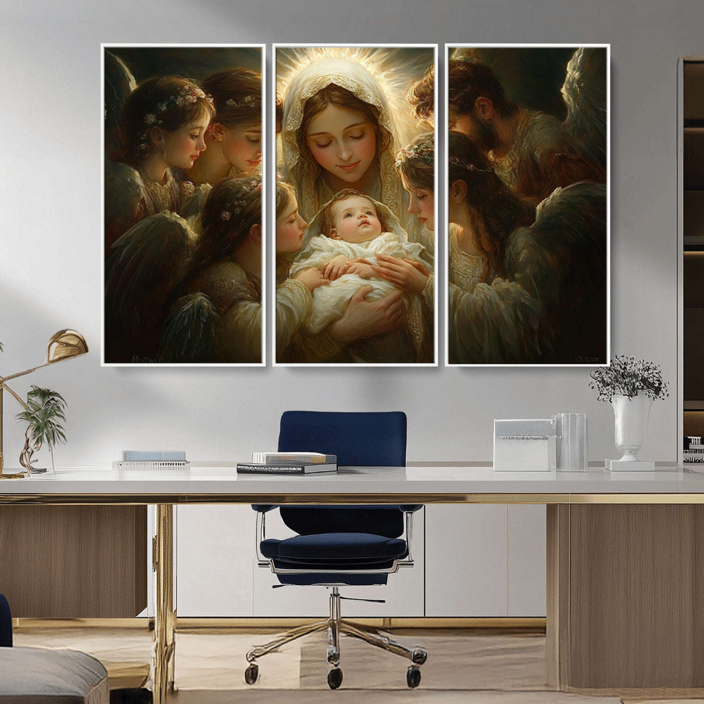 MGV-FC-48X32-3P - Mary Jesus Canvas Wall Art Print - Madonna and Child with Apostles Art Print - Classic Christian