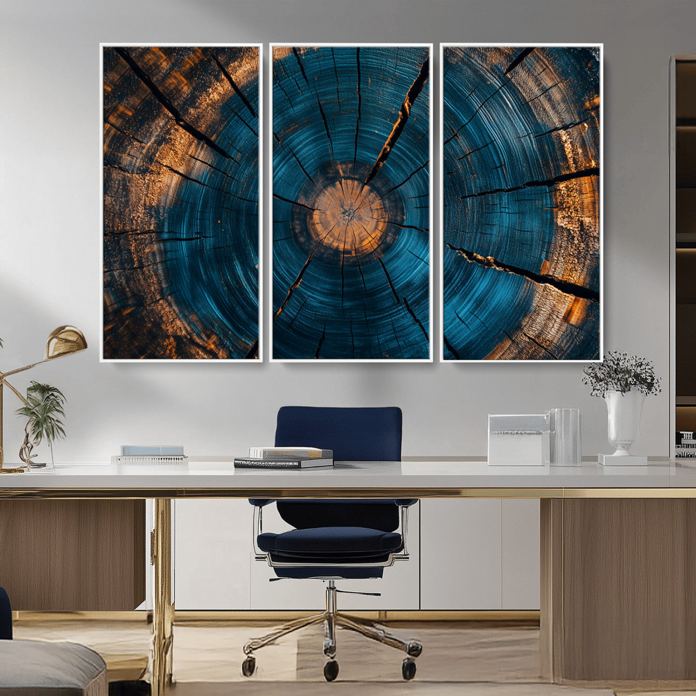 MGV-FC-48X32-3P - Abstract Tree Rings Wall Art Canvas Print - Wood Grain Rings Artwork Print - Nature Woodland Modern