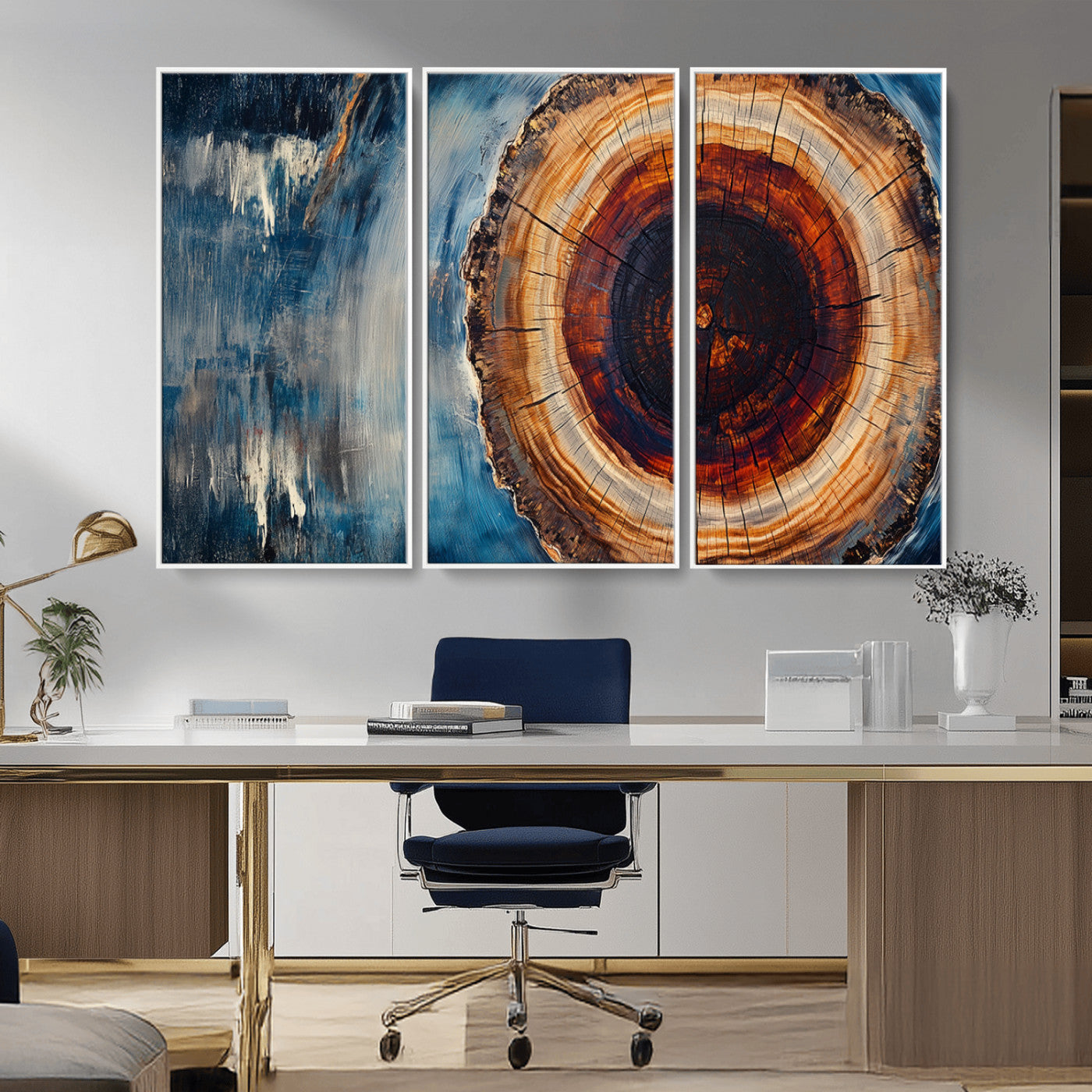 MGV-FC-48X32-3P - Abstract Tree Rings Wall Art Canvas Print - Wood Grain Rings Canvas Print - Nature Woodland Wall