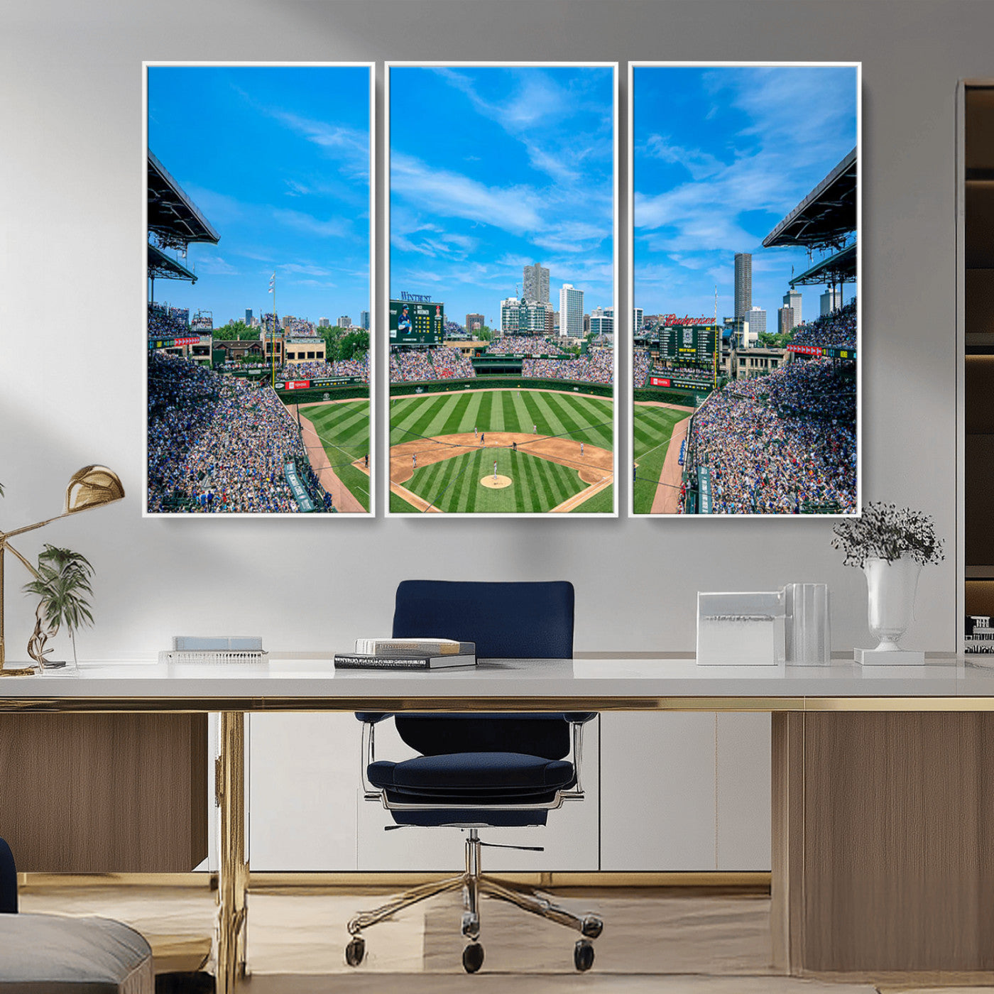 MGV-FC-48X32-3P - Wrigley Field Chicago Cubs Panoramic Art Multi Piece Canvas - Iconic Baseball Stadium Print for