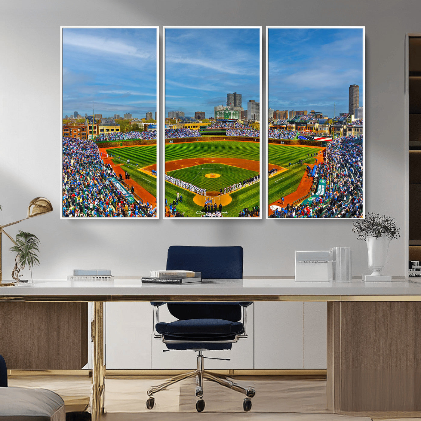 MGV-FC-48X32-3P - Wrigley Field Chicago Cubs Panoramic Multi Piece Canvas Wall Art - Iconic Baseball Stadium Canvas