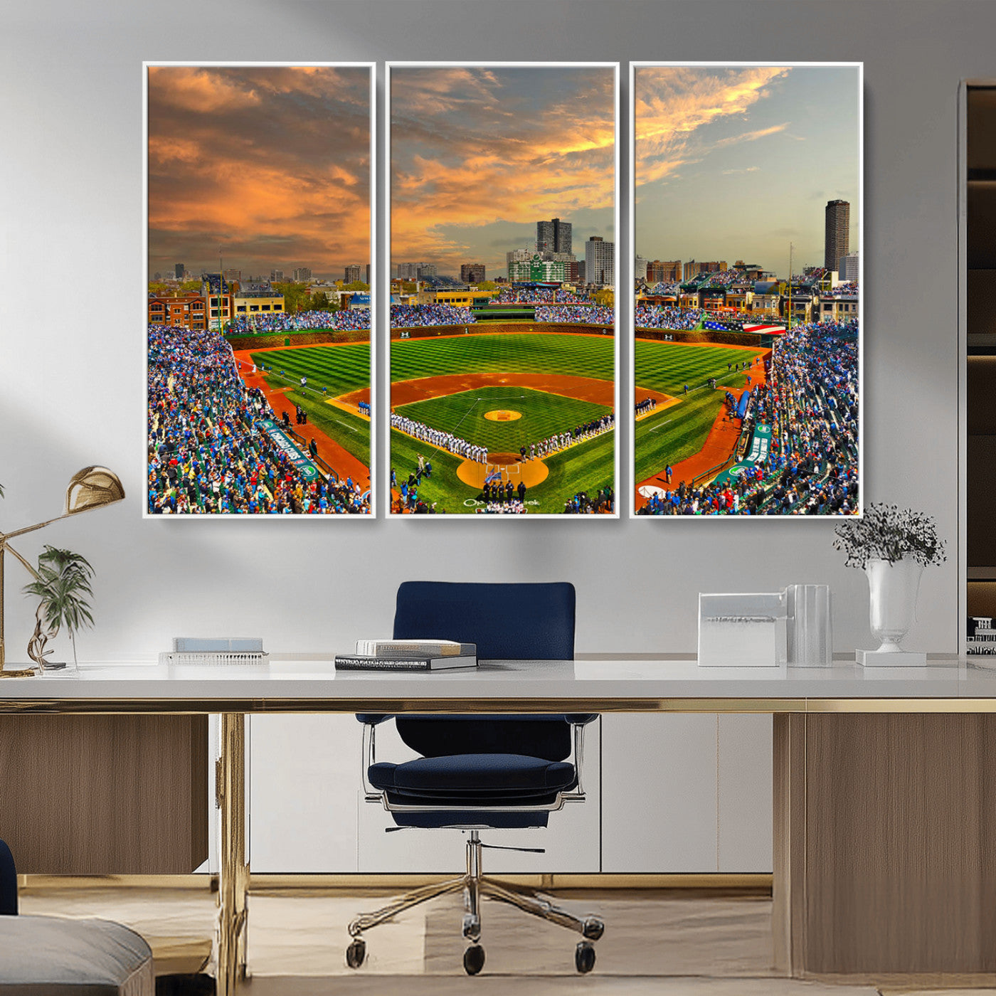 MGV-FC-48X32-3P - Chicago Wrigley Field Canvas Wall Art - Iconic Baseball Stadium Art Print - Wrigley Field Chicago
