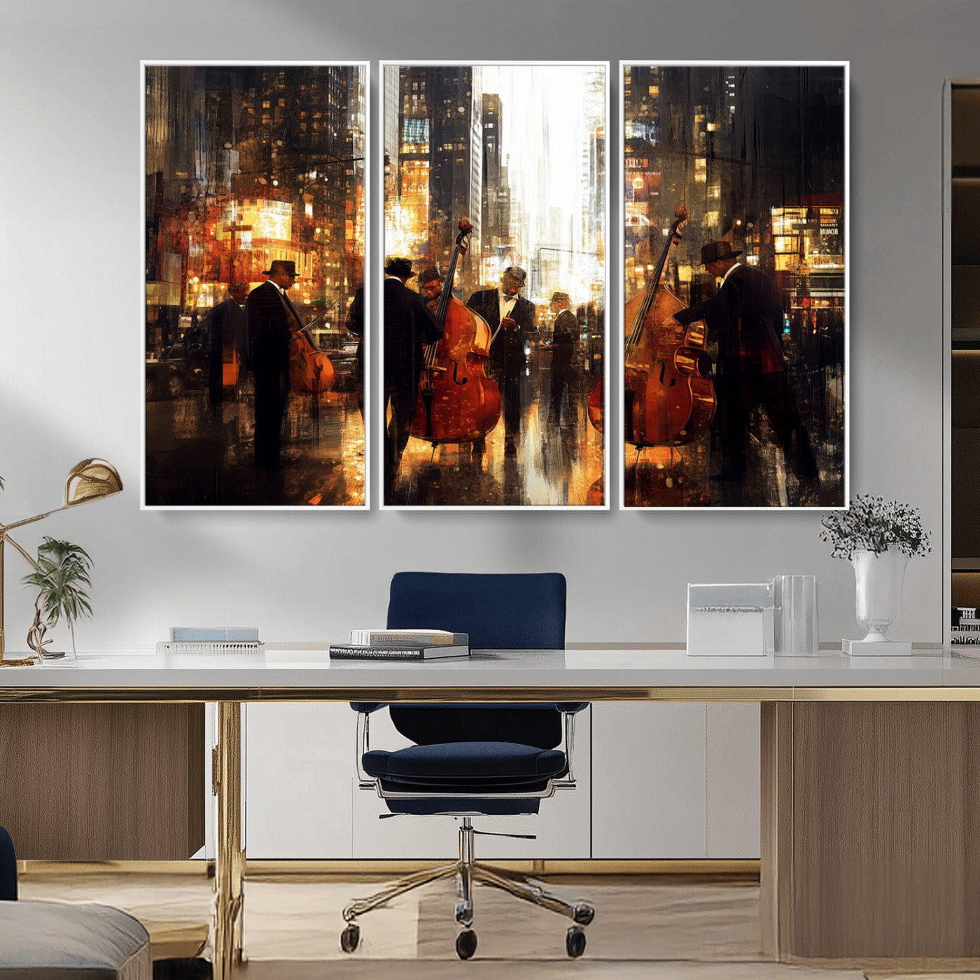 MGV-FC-48X32-3P - Abstract Jazz Art Wall Art Canvas Print - Framed Abstract Music Canvas - Colorful Instrument Poster