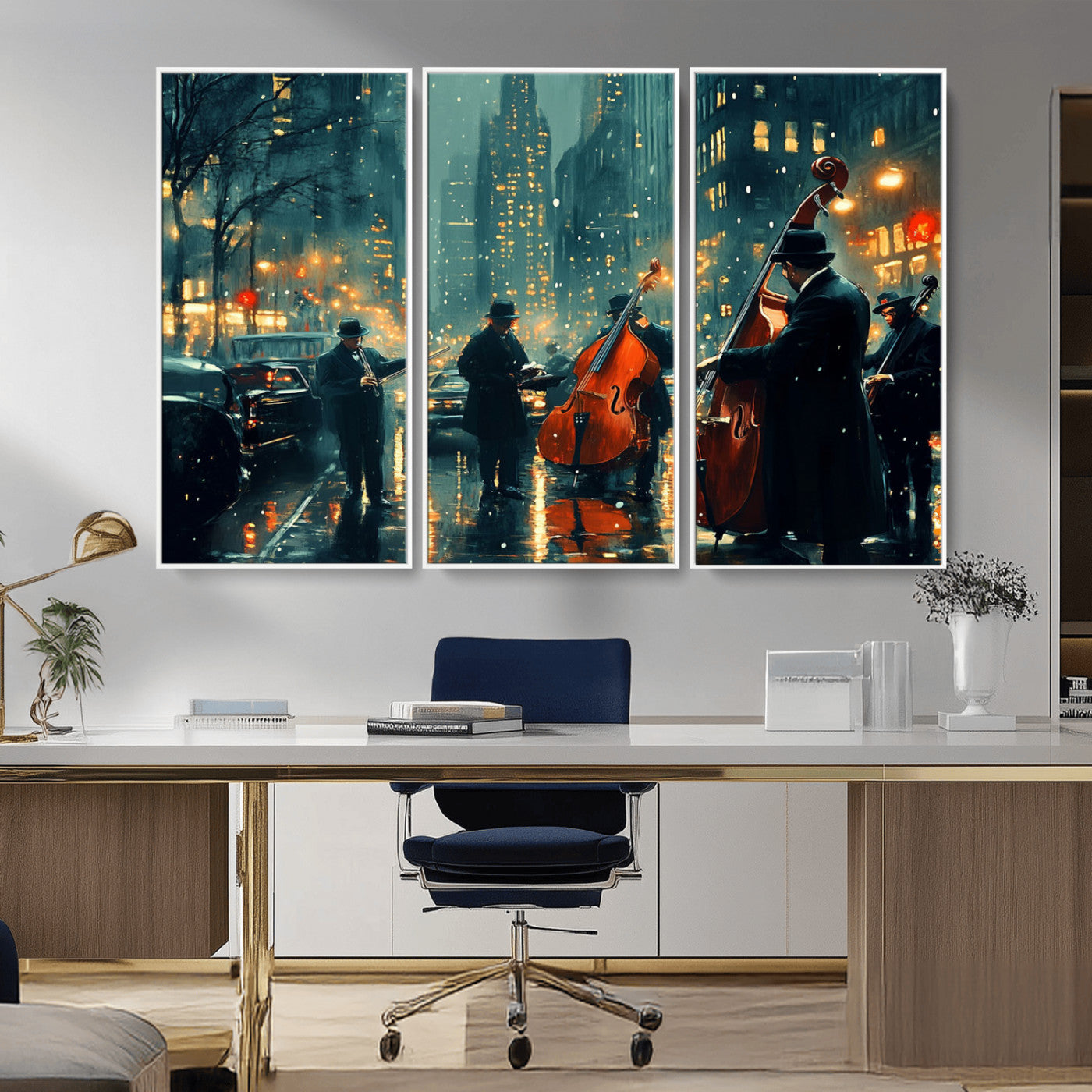 MGV-FC-48X32-3P - African American Jazz Art Print - Framed Abstract Music Canvas - Colorful Instrument Poster for