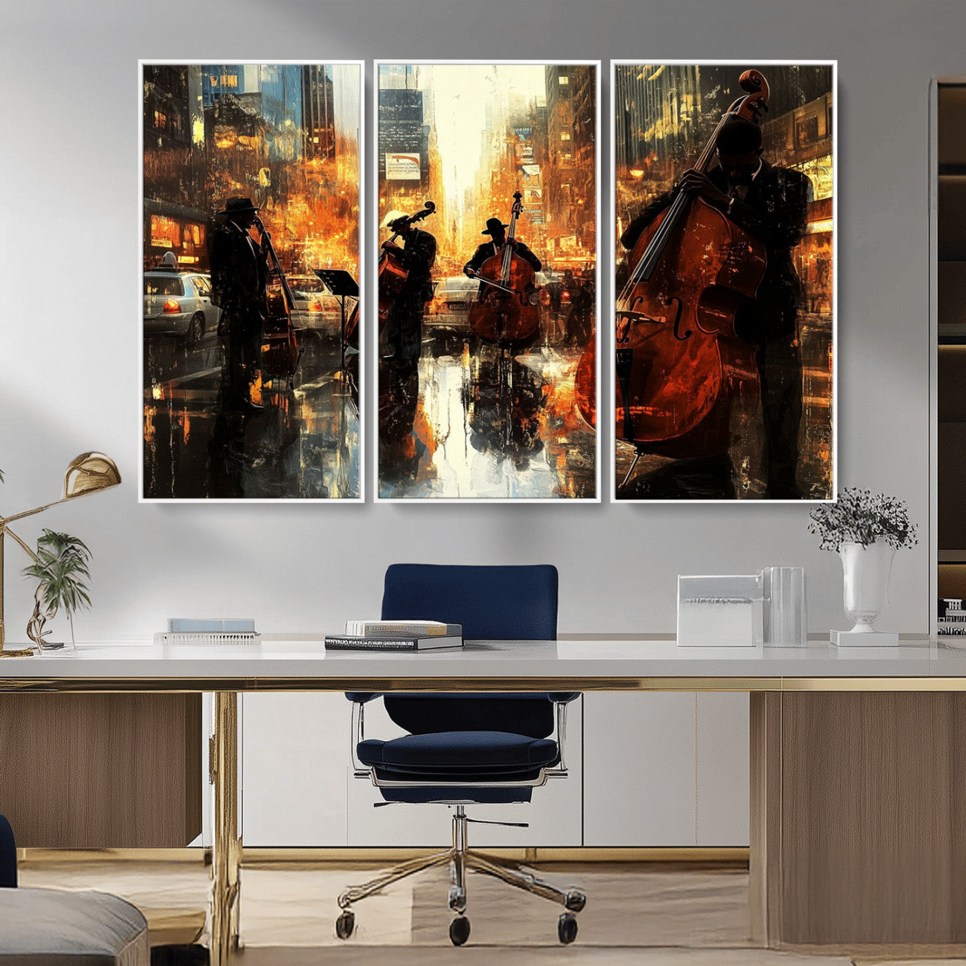 MGV-FC-48X32-3P - African American Abstract Jazz Wall Art - Framed Abstract Music Canvas - Colorful Instrument Canvsa