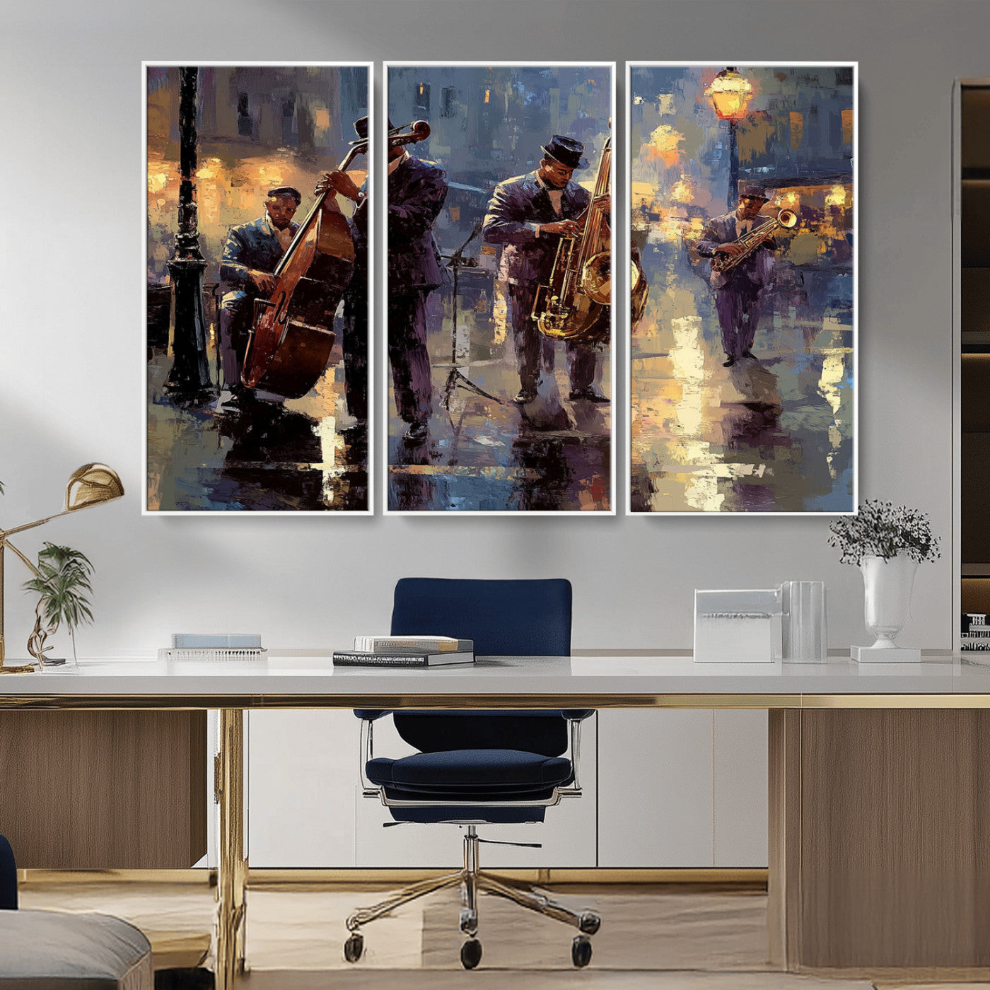 MGV-FC-48X32-3P - Afro Abstract Jazz Music Canvas Print - African American Wall Art - Colorful Framed Afro Abstract