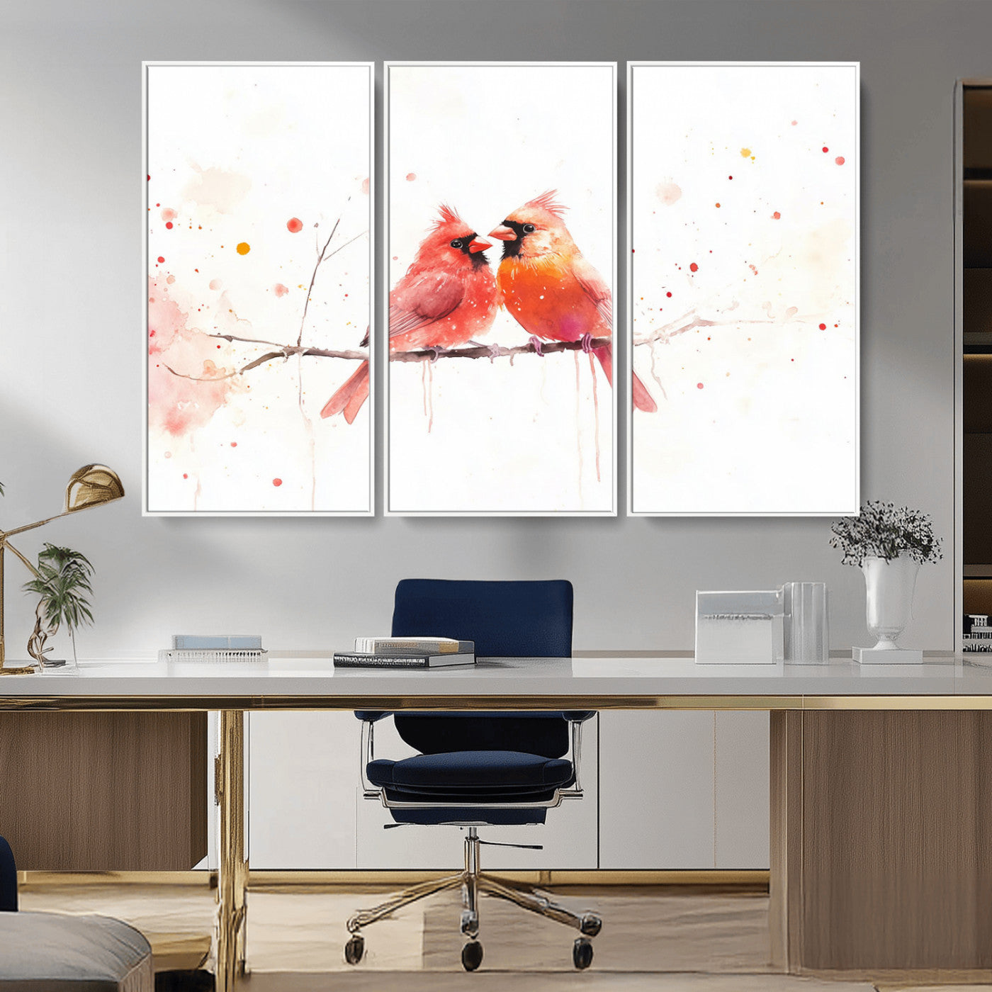 MGV-FC-48X32-3P - Cardinal Bird Canvas Wall Art - Male and Female Cardinal Print - Nature-Inspired Bird Wall Decor for