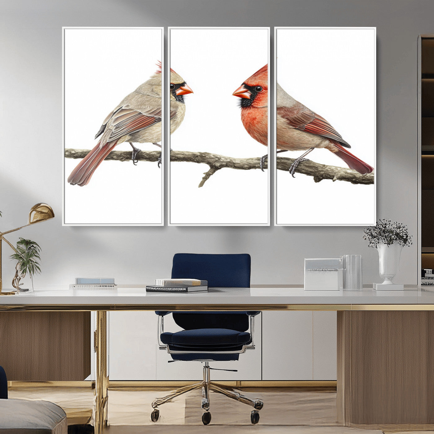 MGV-FC-48X32-3P - Cardinal Canvas Wall Art - Male and Female Cardinal Print - Nature-Inspired Bird Wall Decor for Home