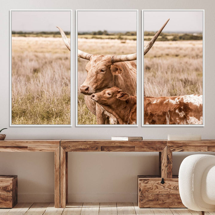 60320-MGV-CV-36X24-Texas Longhorn Cow Wall Art Canvas Print for Farmhouse Wall Art, Texas Decor, Western Wall Art Print