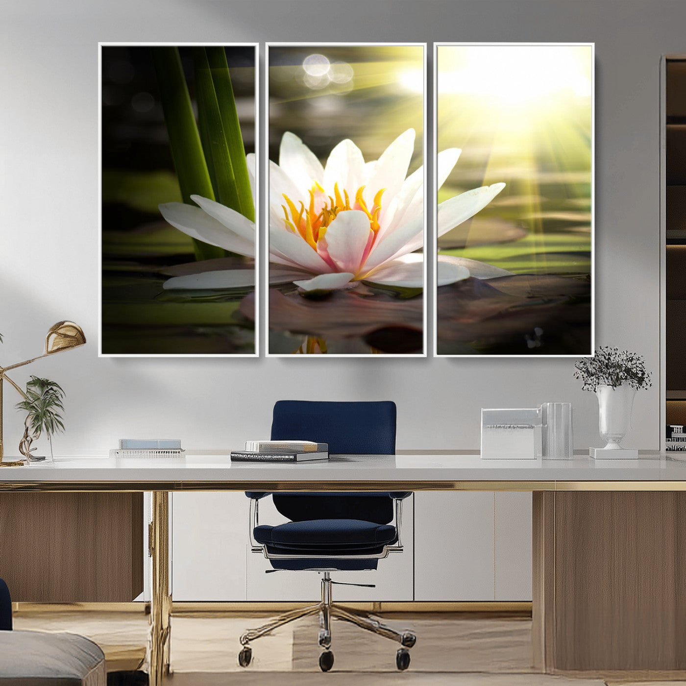 MGV-FC-48X32-3P - Lotus Flower Wall Art Canvas Print, Water Lily Large Wall Art Canvas Print