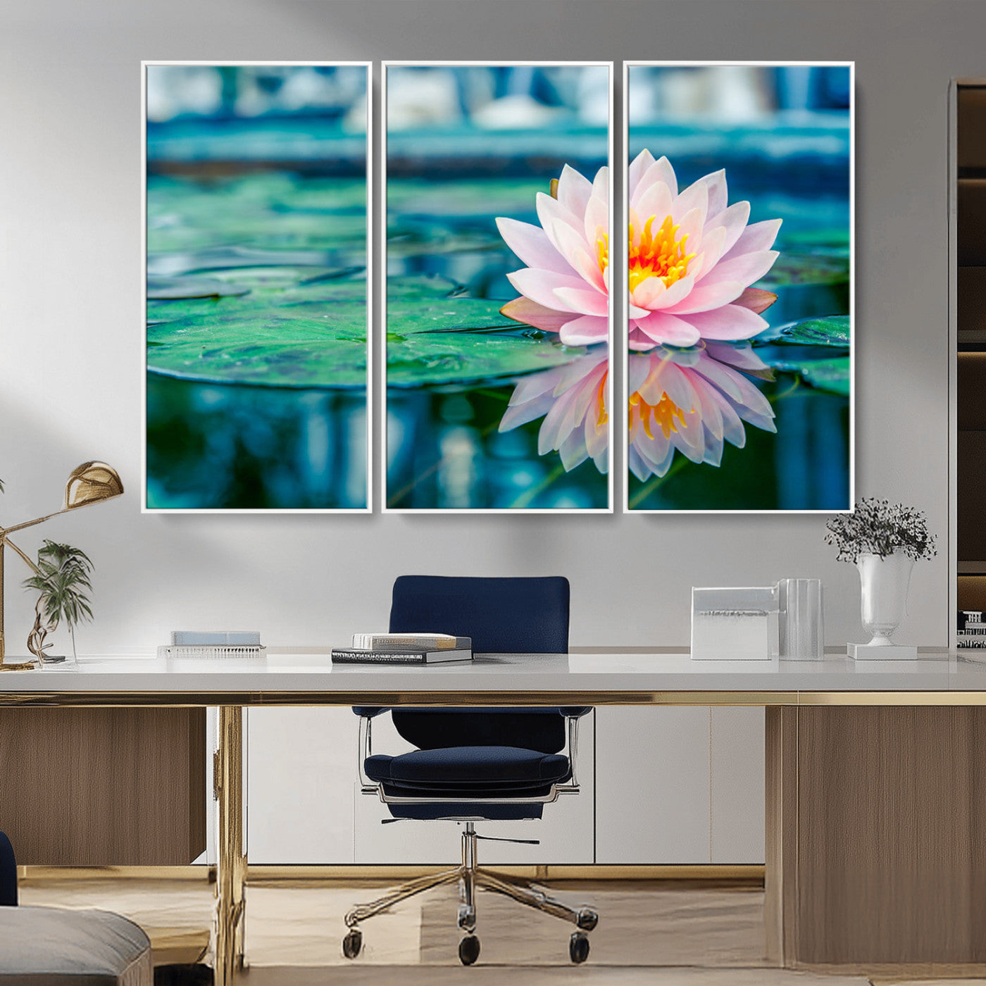 MGV-FC-48X32-3P - Lotus Flower Wall Art Canvas Print, Water Lily Large Wall Art Canvas Print for Yoga Room Decor,