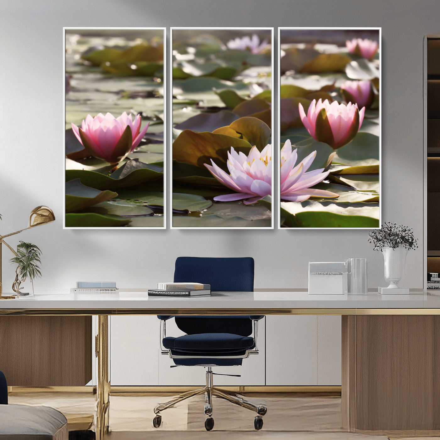 MGV-FC-48X32-3P - Lotus Flower Wall Art Canvas Print, Water Lily Large Wall Art Canvas Print for Yoga Room Decor,
