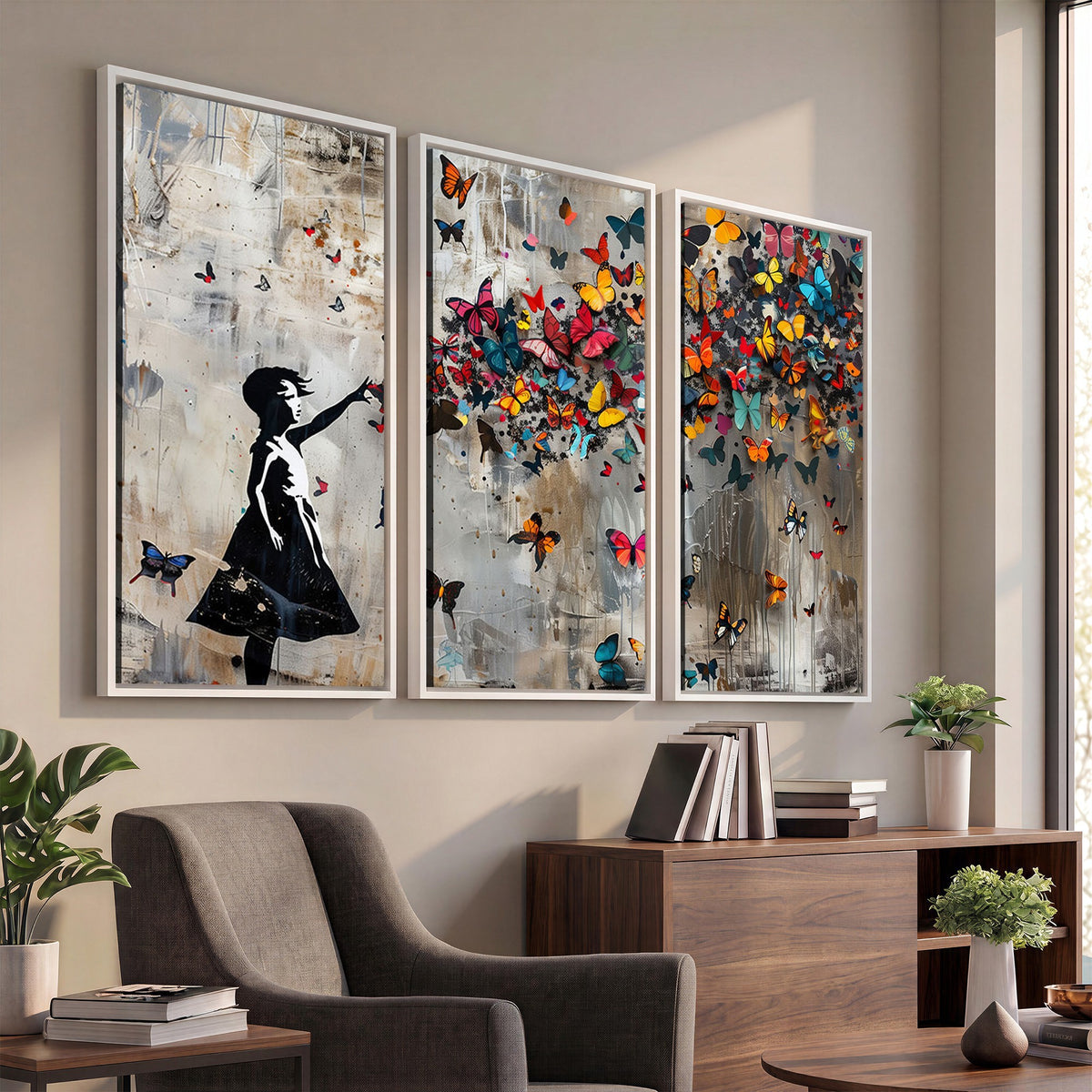 51446D-MGV-CV-24X16 - Banksy Butterfly Girl Wall Art | Modern Graffiti Canvas Print, Street Art Decor