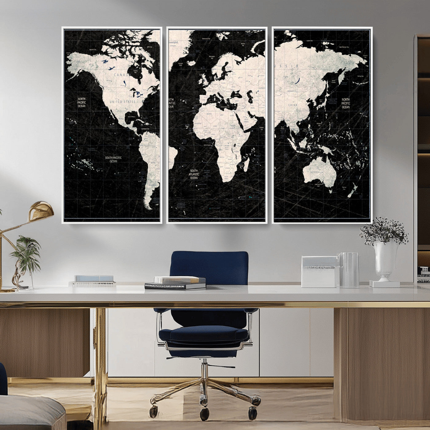 MGV-FC-48X32-3P - Push Pin World Map Canvas Print – Framed Wall Art for Couples to Track Their Travels – Anniversary