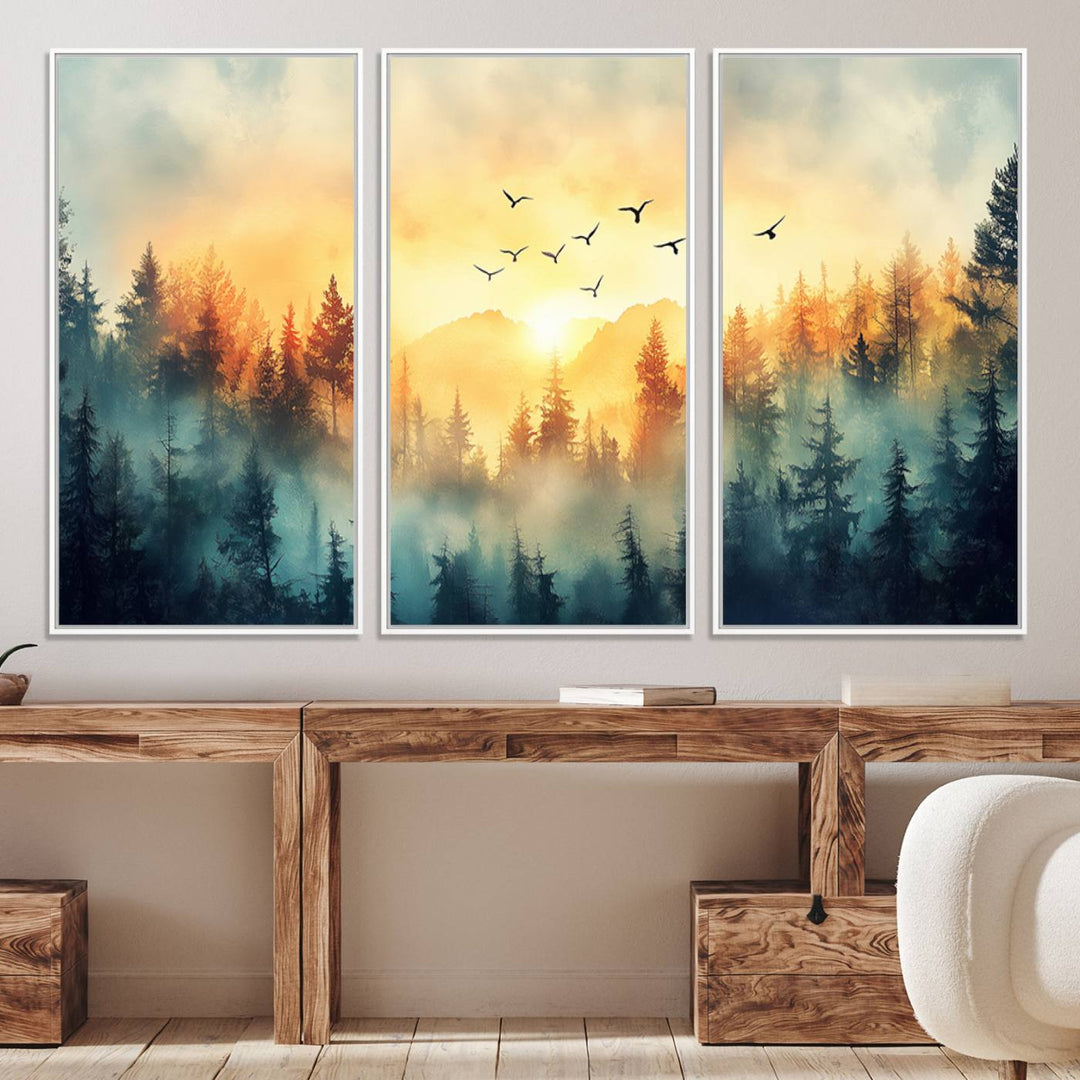 FRSABS2-MGV-CV-36X24-Abstract Forest Wall Art Print- Serene Nature Canvas Print with Misty Forest Design for Modern Home or Office Decor