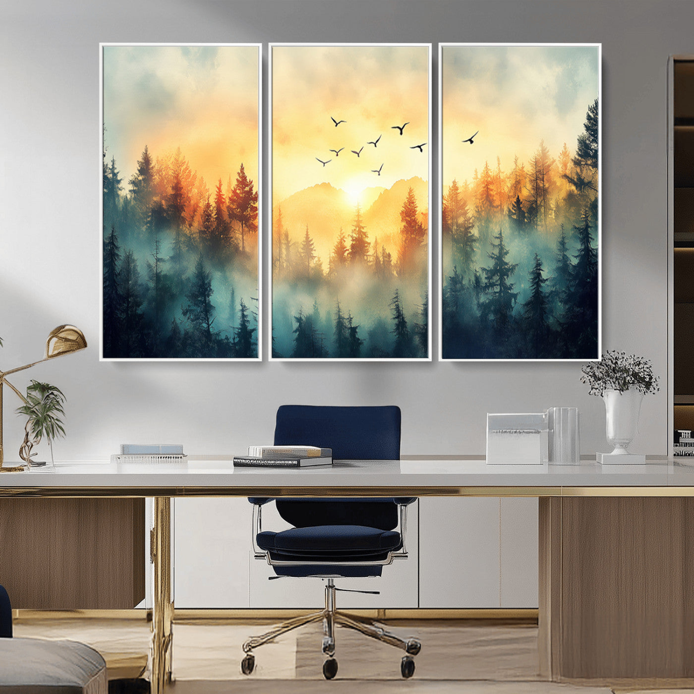 MGV-FC-48X32-3P - Abstract Forest Wall Art Print- Serene Nature Canvas Print with Misty Forest Design for Modern Home
