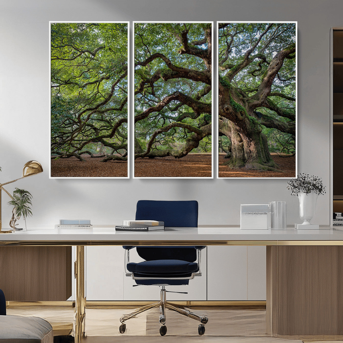 Canvas of the Angel Oak tree with sprawling limbs and mossy bark, ideal for earthy natural or rustic southern-inspired decor.
